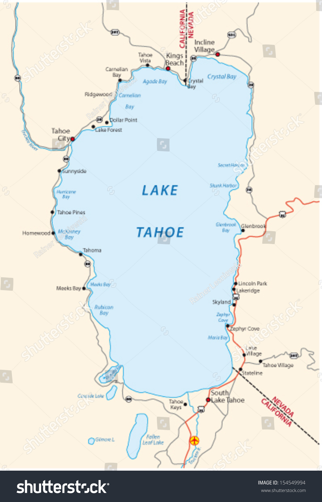 Lake Tahoe Map Stock Vector (Royalty Free) 154549994 | Shutterstock