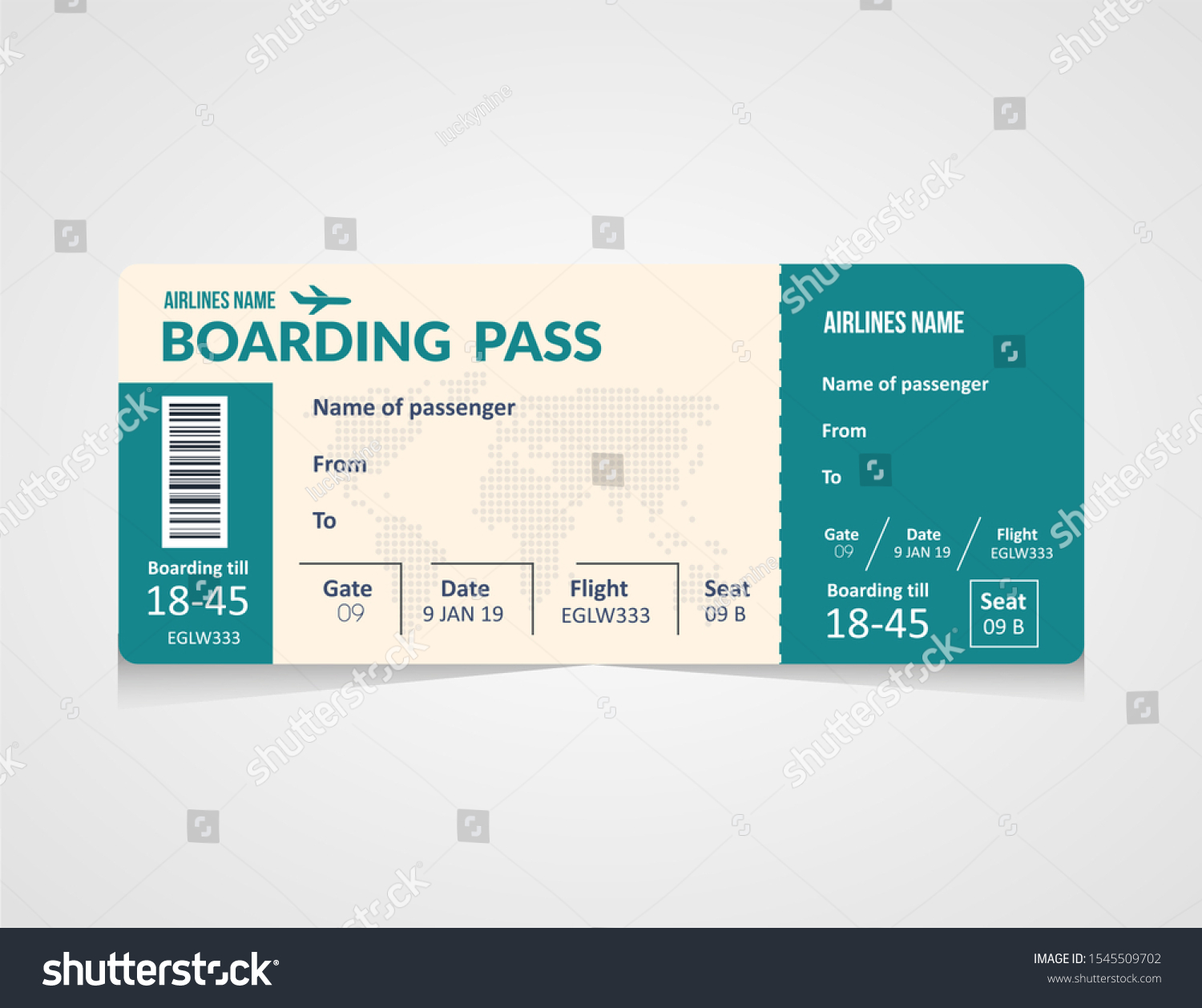 Plane Ticket Airline Boarding Pass Template Stock Vector (Royalty Free ...