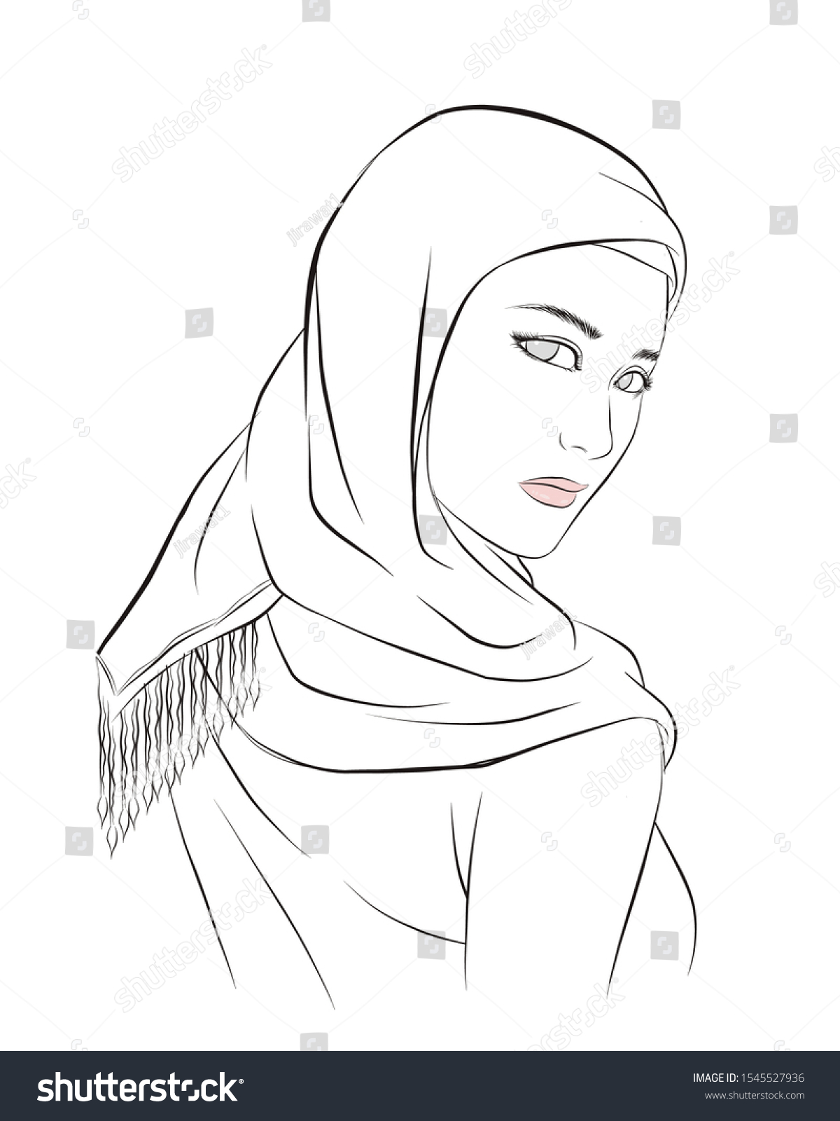 Line Drawing Muslim Girl Hijab Arab Stock Vector (Royalty Free ...