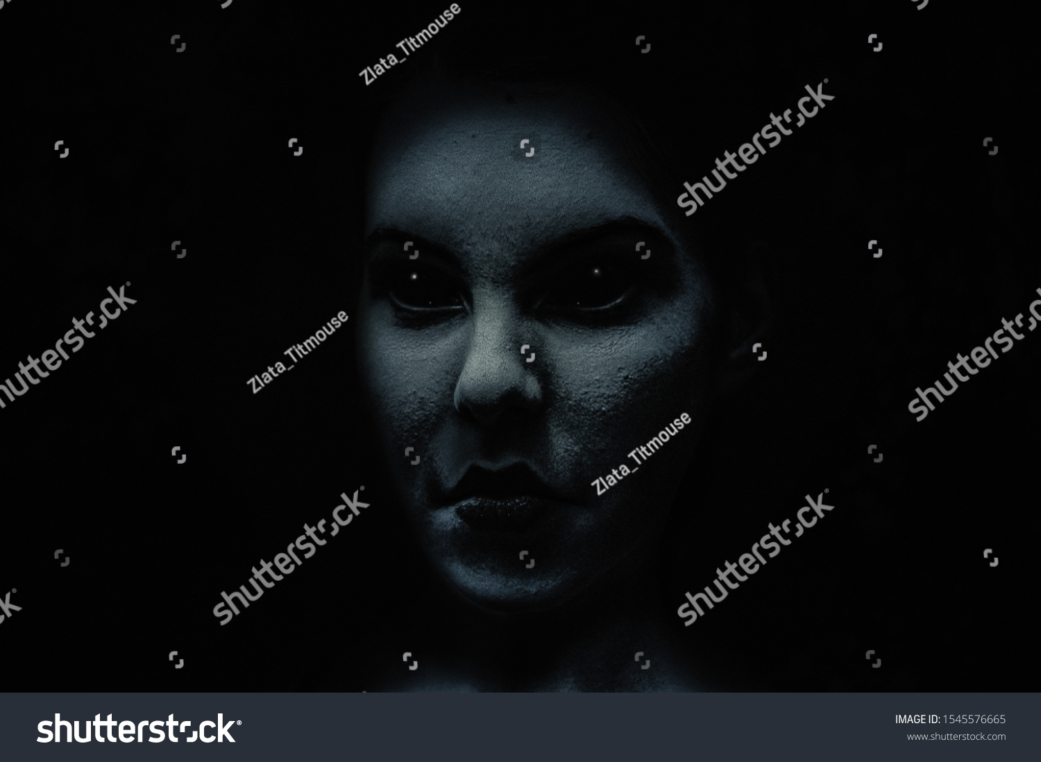 Scary Frightening Demonic Woman Face Black Stock Photo 1545576665 