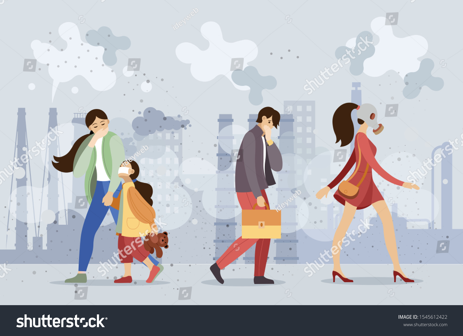 Group People Choking On Dust Wearing Stock Vector (Royalty Free ...