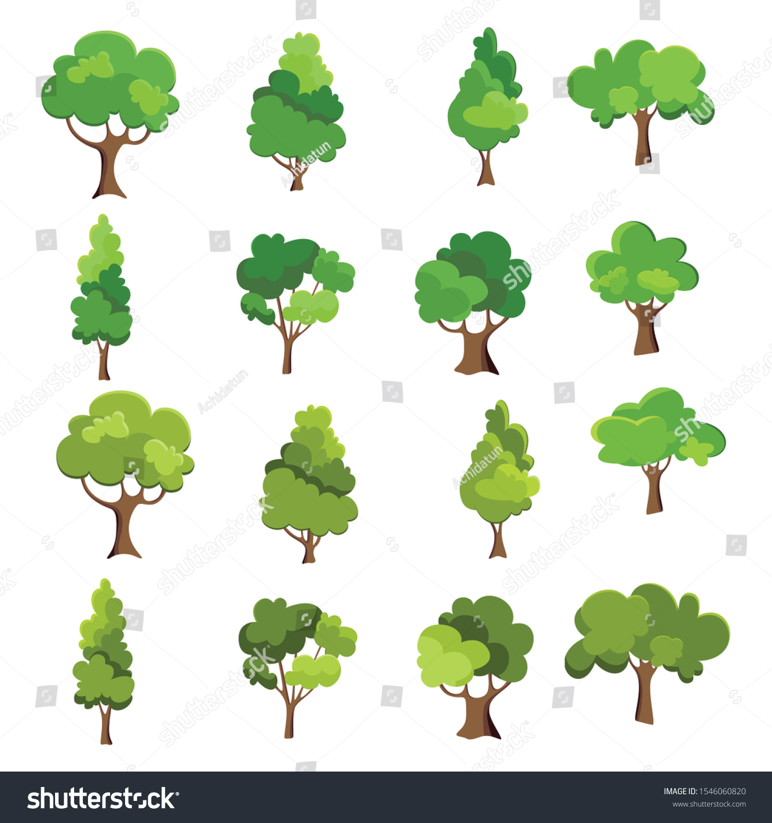 Variety Hand Drawn Deciduous Trees Illustration Stock Vector (Royalty ...
