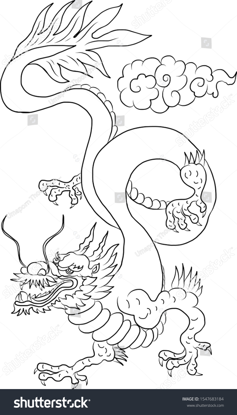 Outline Chinese Dragon Illustration Tattoo Design Stock Vector (Royalty ...