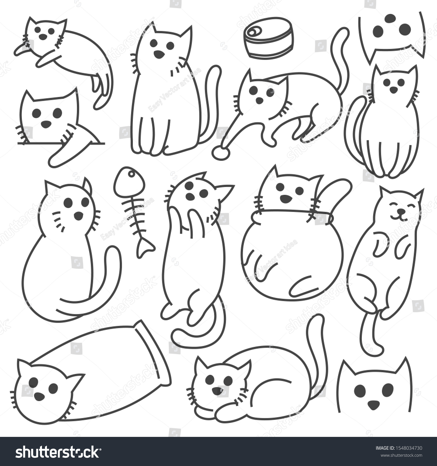 Set Cute Cat Black White Stock Vector (Royalty Free) 1548034730 ...