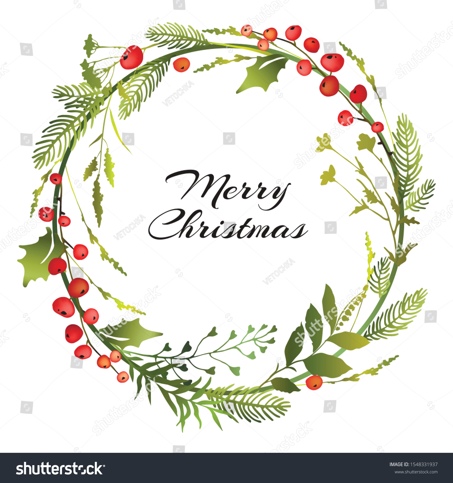 Decorative Christmas Circle Frame Leaves Fir Stock Vector (Royalty Free