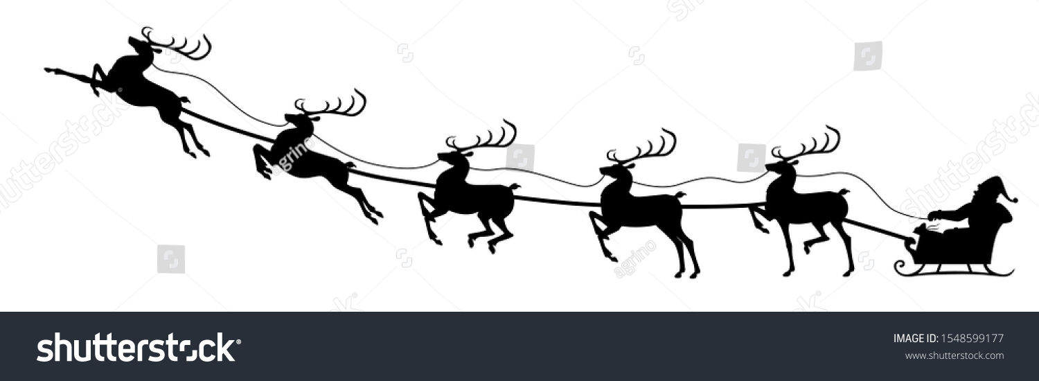 Silhouette Santa Riding On Reindeer Sleigh Stock Vector (royalty Free 