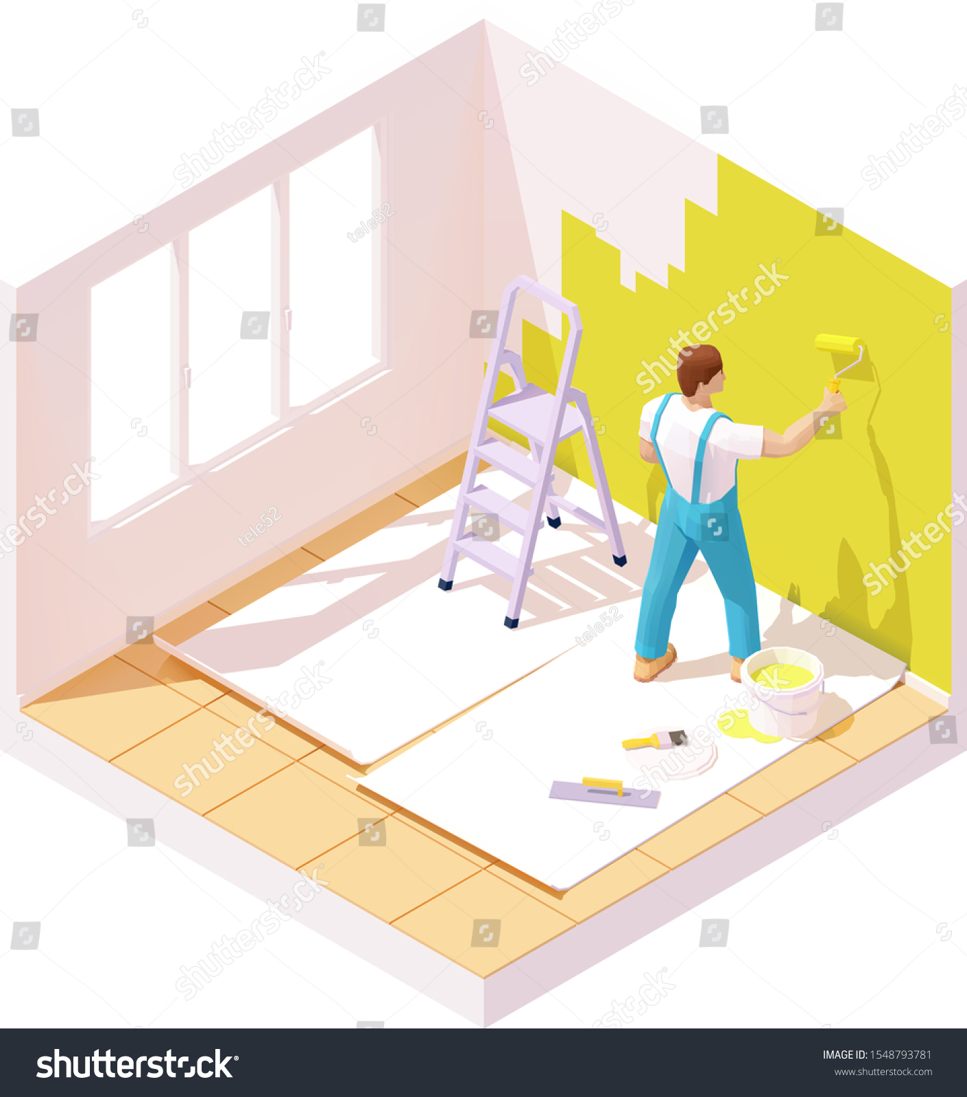 Paint the house 2. Маляры иллюстрация isometric. Isometry Paint. Комбинезон для покраски стен вектор. Free Paint Rollers, House of the artist and Decorator, Paint vector.