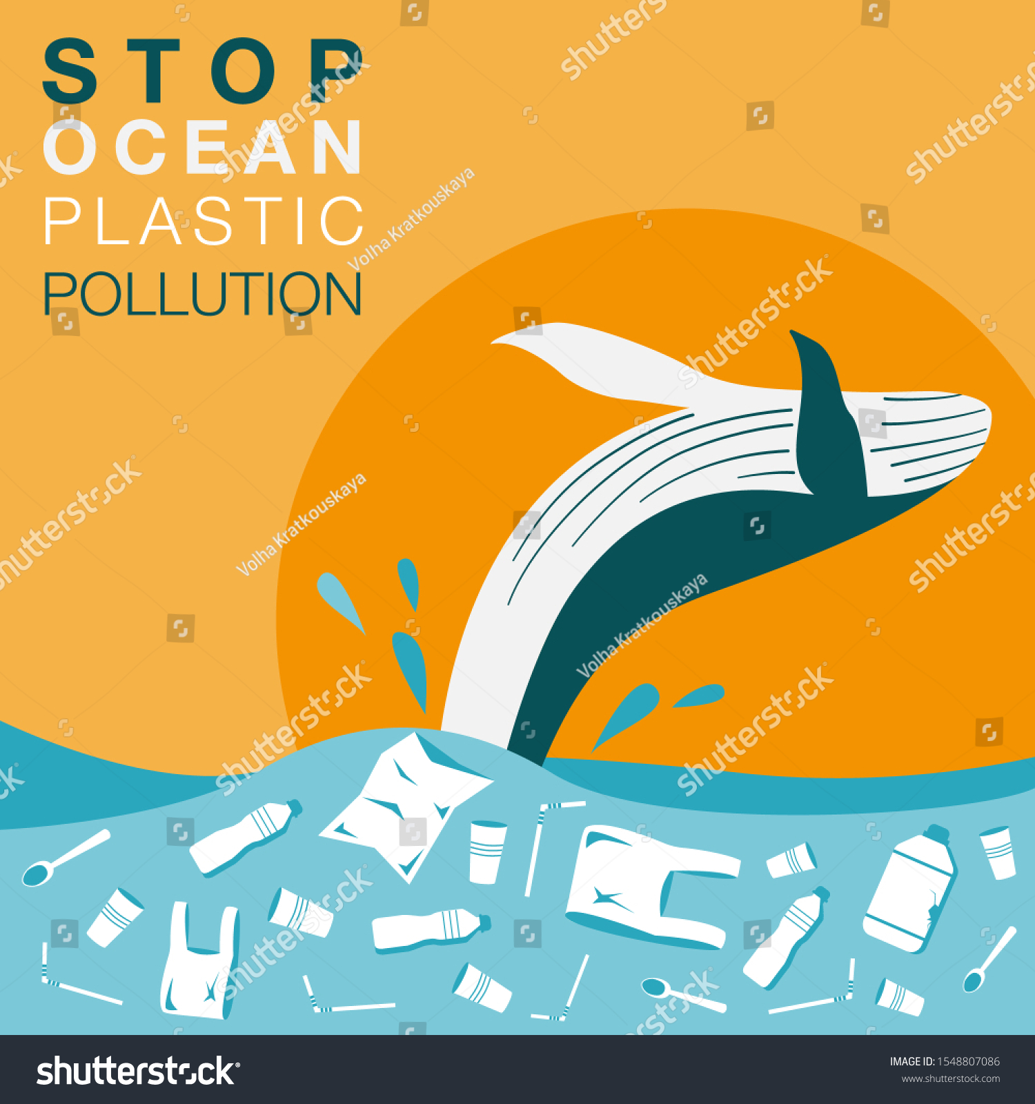 Stop Ocean Plastic Pollution Ecological Poster Stock Vector Royalty