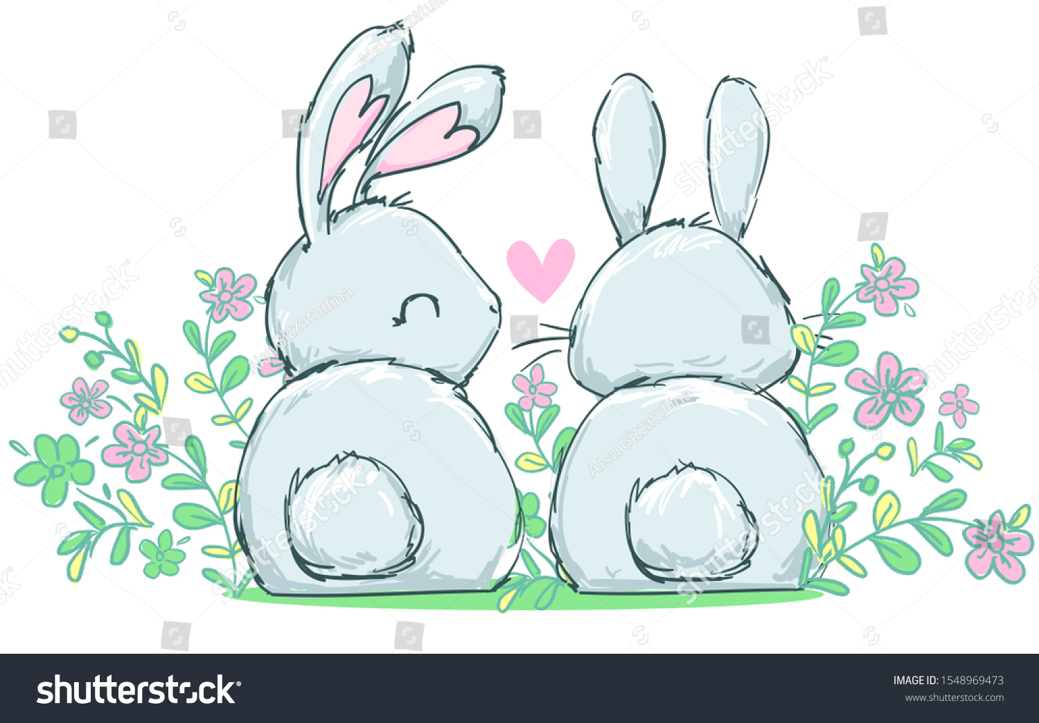 Мило сидящий кролик рисунок