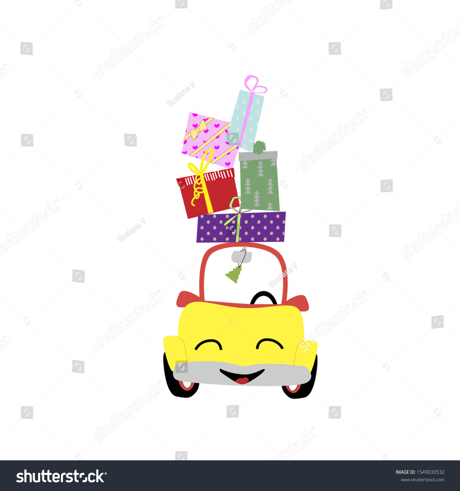 Cute Yellow Car Gift Boxes Vector Stock Vector (Royalty Free