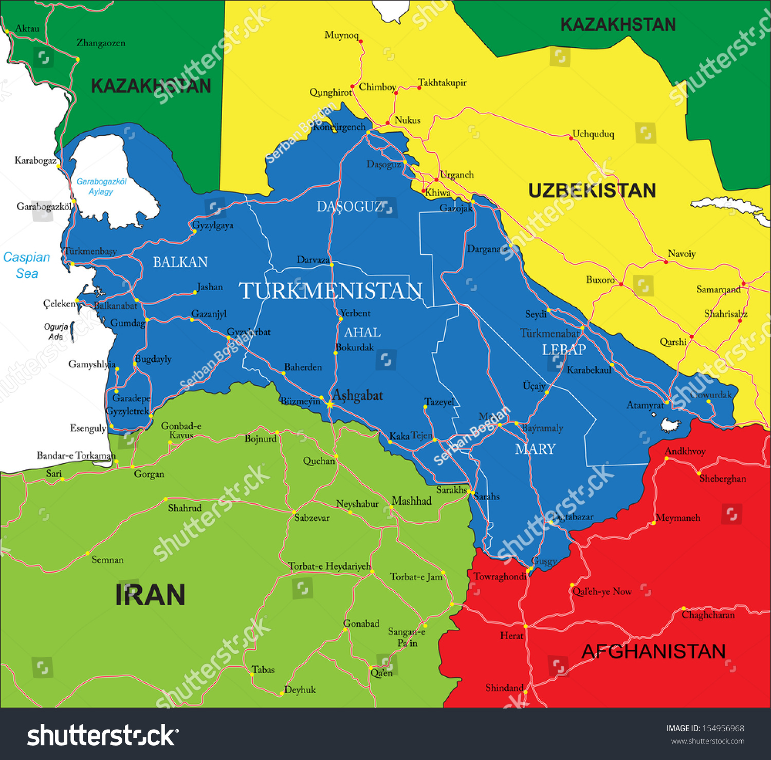 Turkmenistan Map Stock Vector Royalty Free 154956968 Shutterstock 