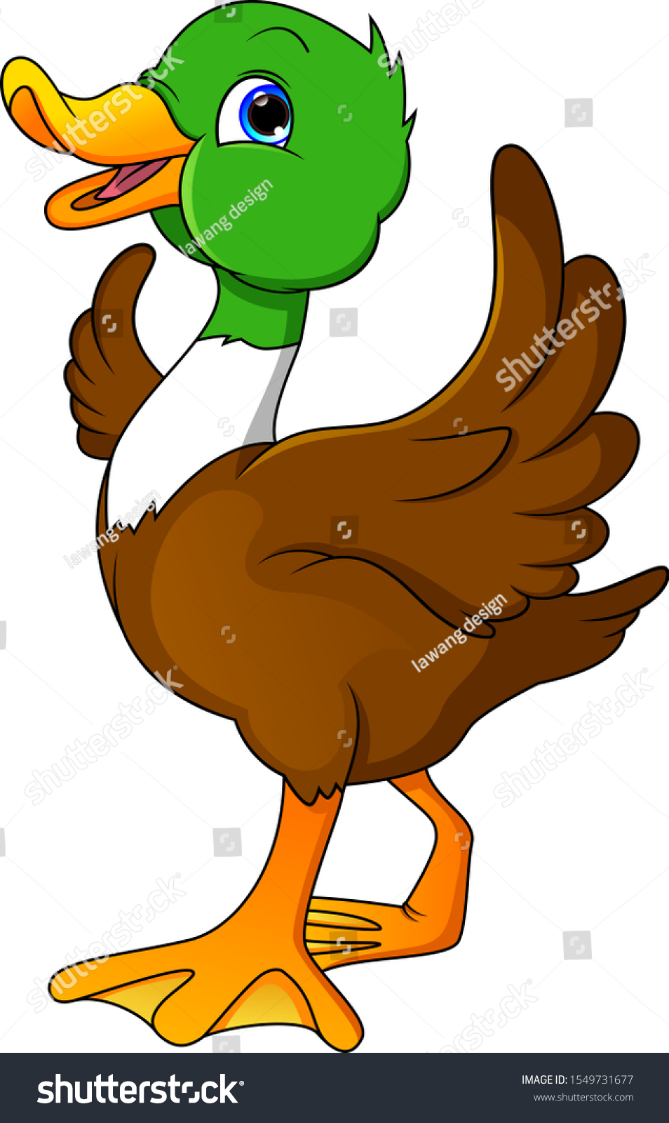 Happy Duck Cartoon Waving On White Stock Illustration 1549731677 ...