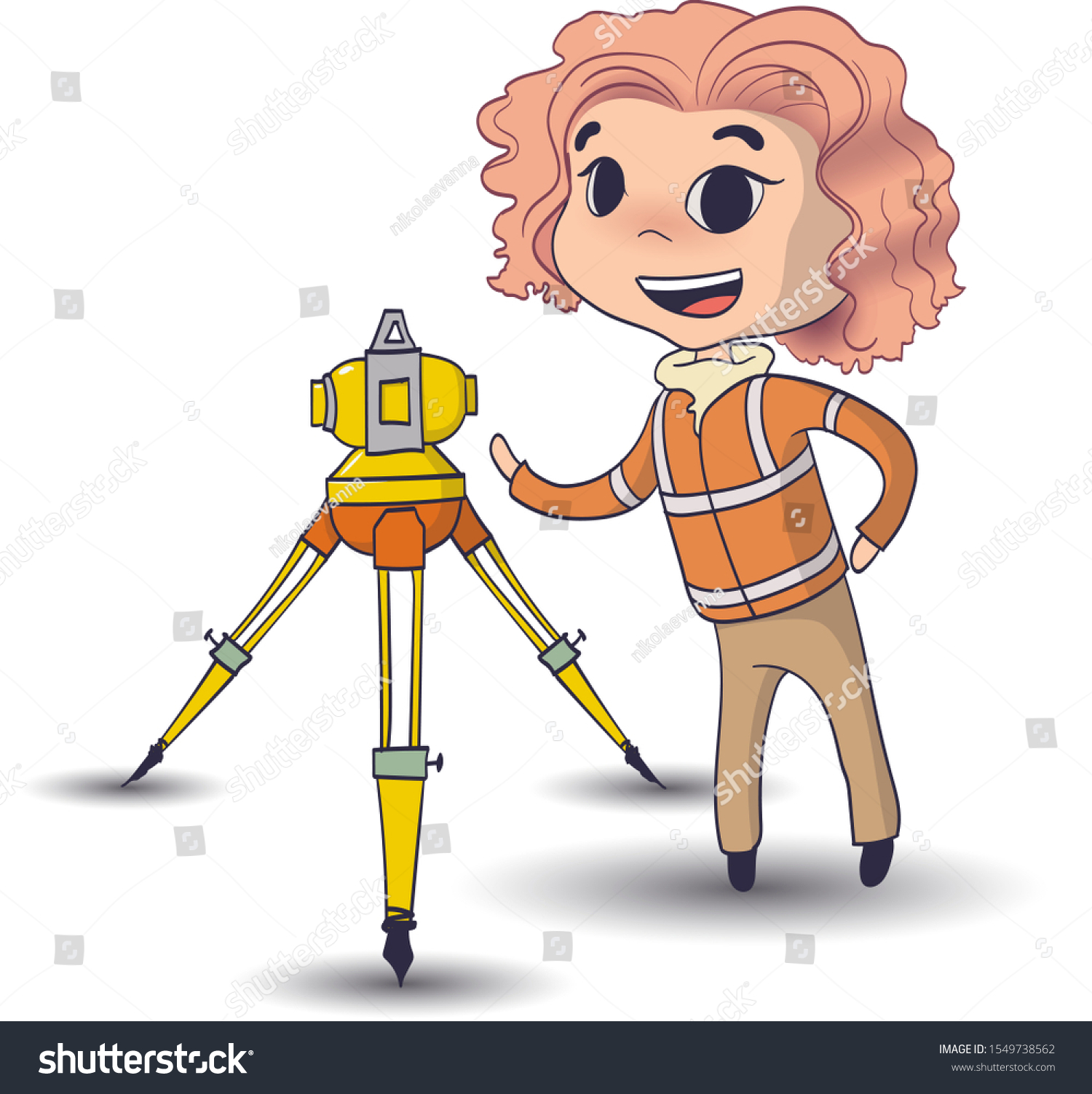 Surveyor Woman Drawn Cartoon Style Stock Vector Royalty Free