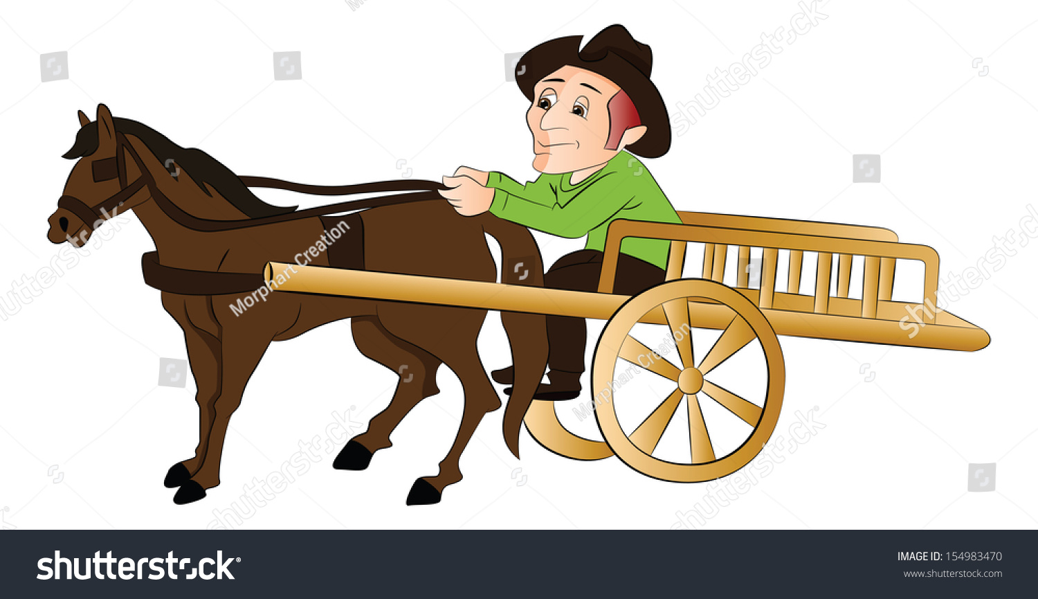 Повозка с лошадью детская вектор