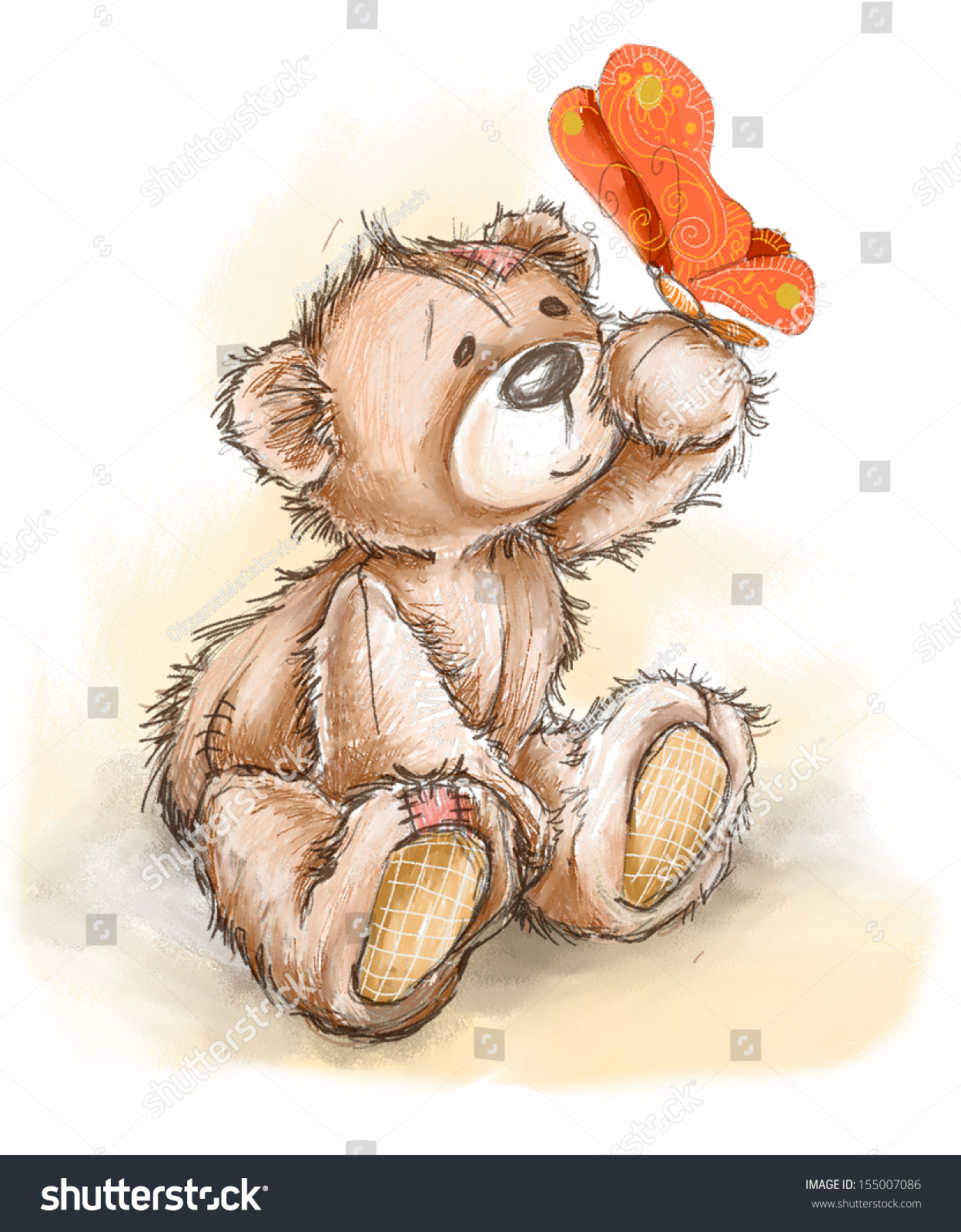 Cute Teddy Bear And Butterfly Stock Illustration | Adobe Stock