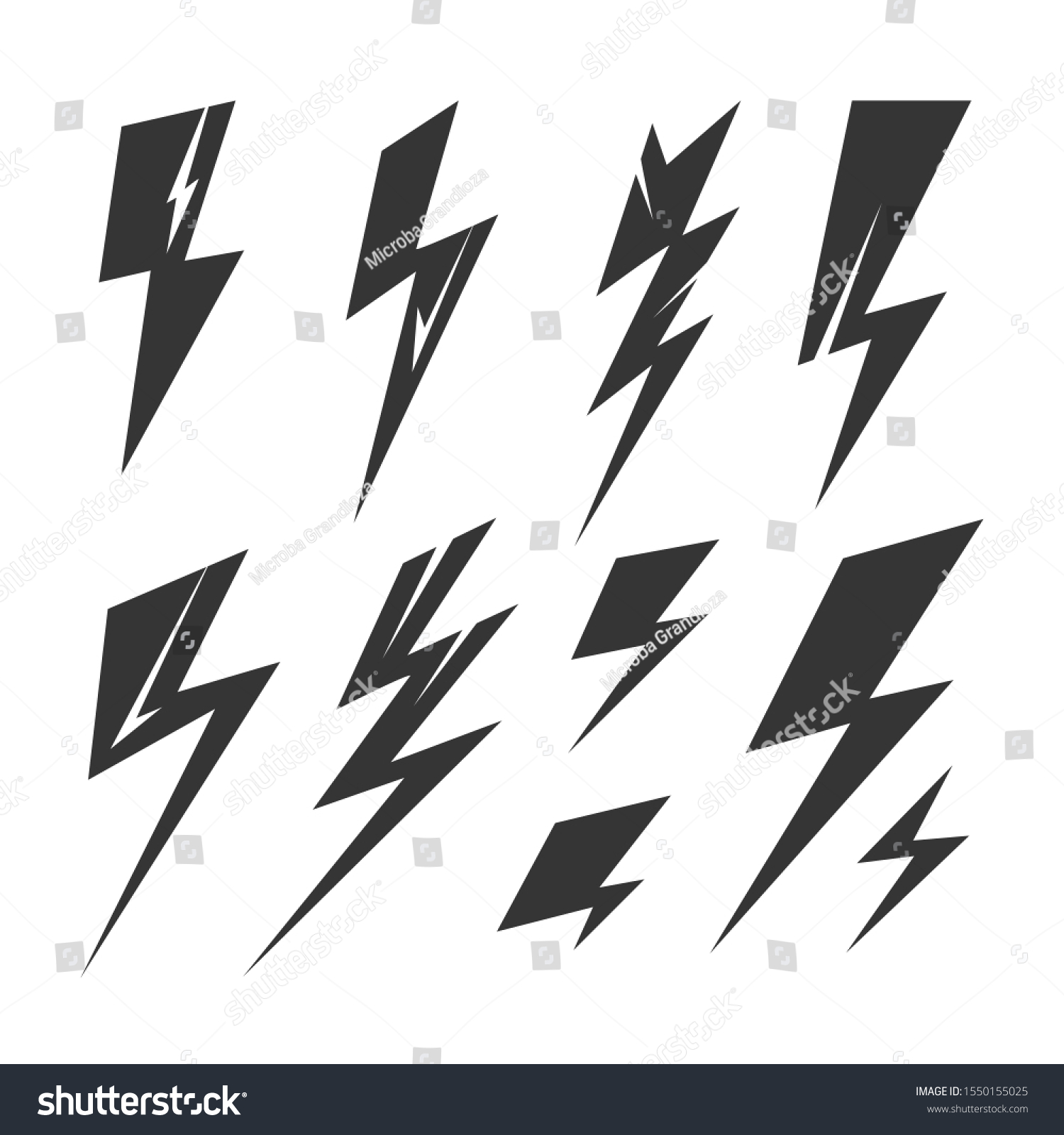 Lightning Bolt Isolated Black Silhouette Set Stock Vector (Royalty Free ...