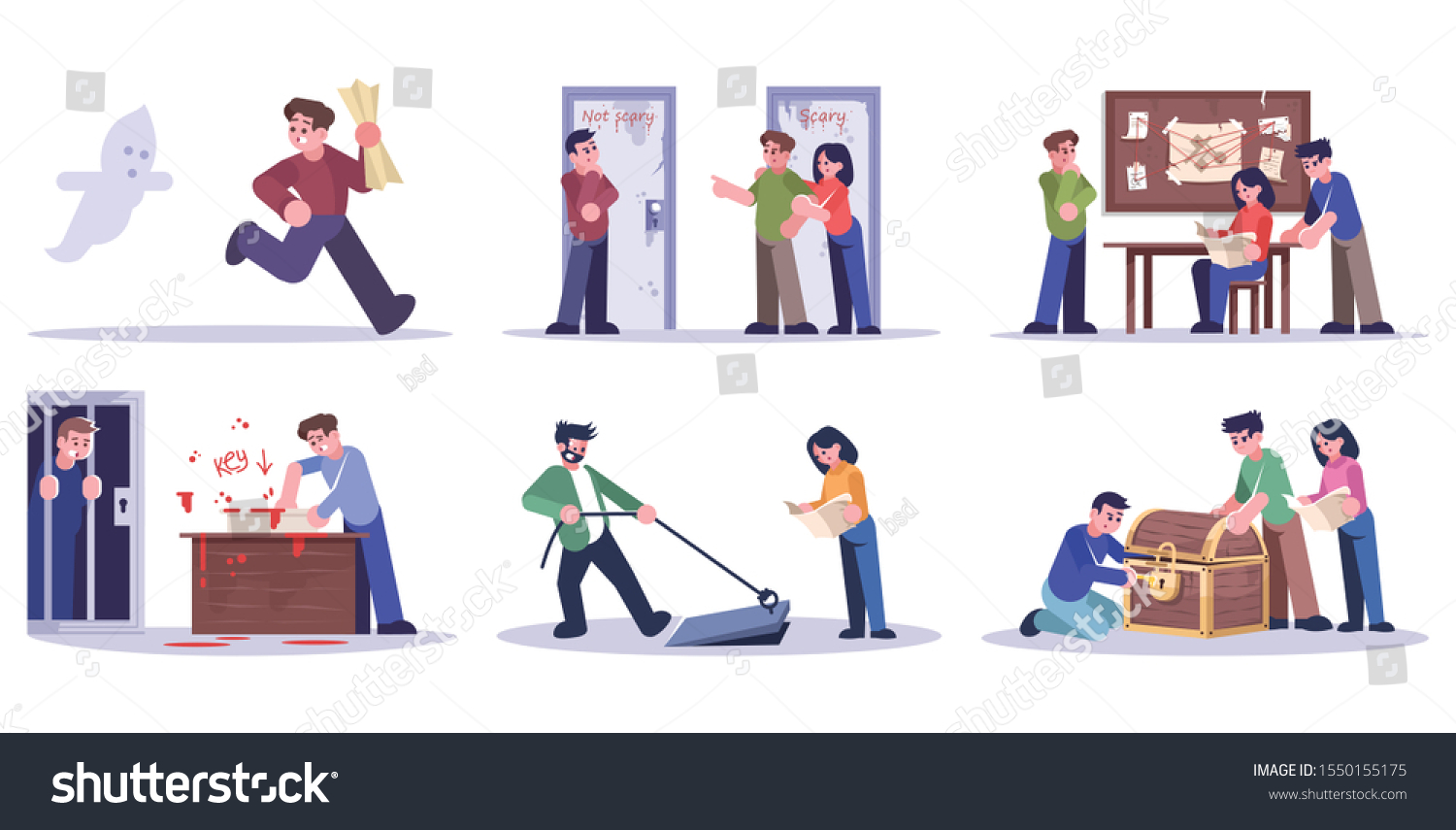 People Escape Room Flat Vector Illustrations Stock Vector (Royalty Free ...