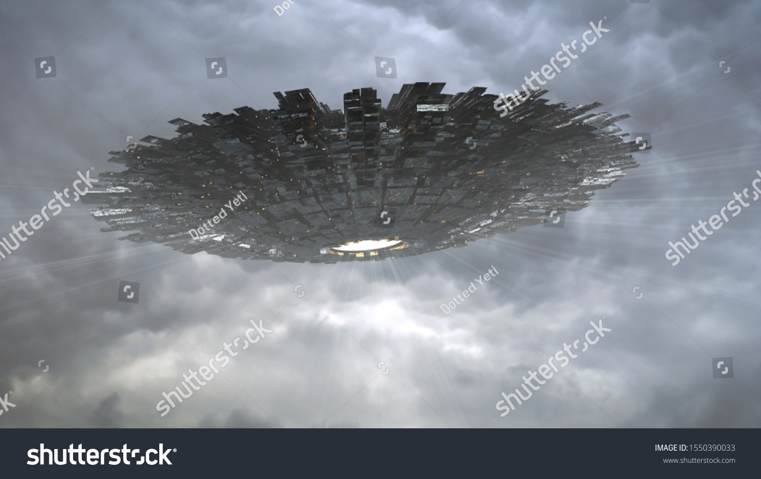 Ufo Alien Spaceship Flying Through Clouds Stock Illustration 1550390033 ...