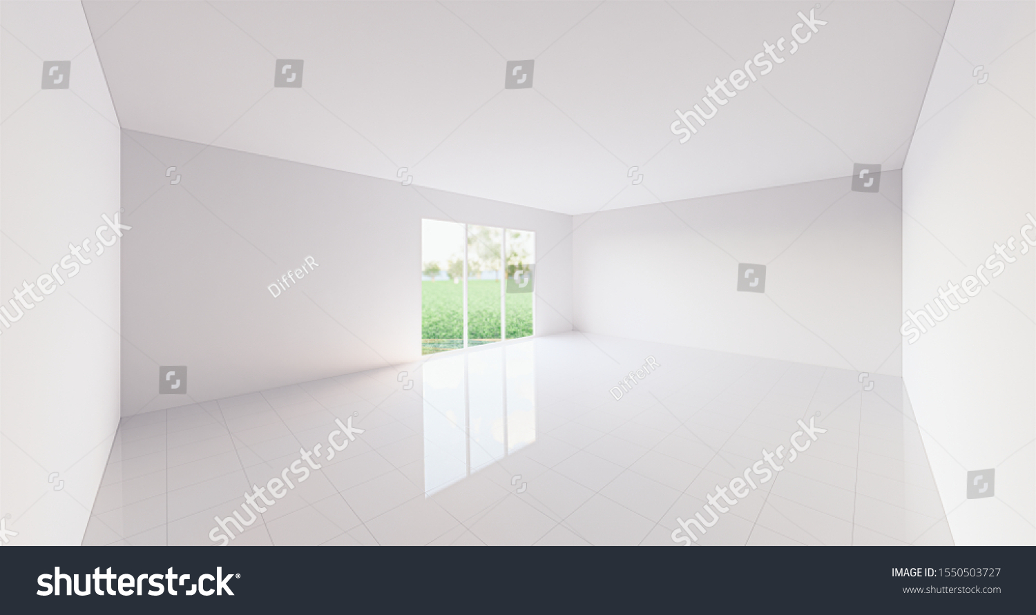 3d Rendering Empty Room White Tile Stock Illustration 1550503727 ...