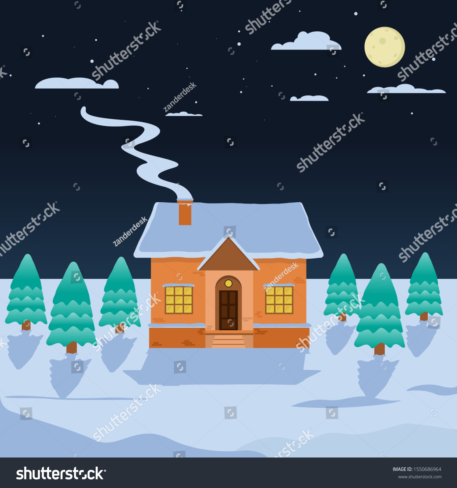 House Night Tree Moon Stars Stock Vector (Royalty Free) 1550686964 ...