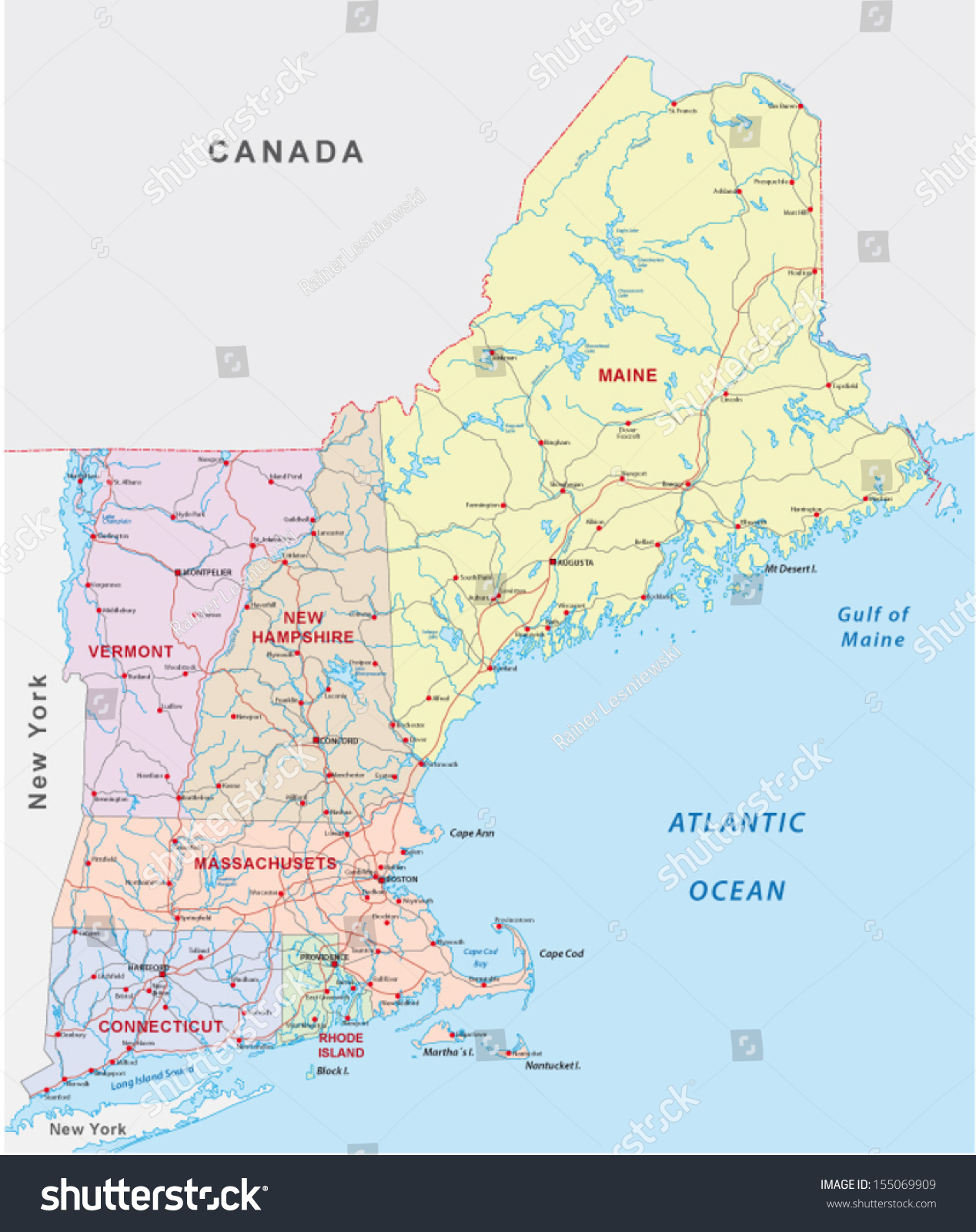 Vektor Stok Peta Jalan New England (Tanpa Royalti) 155069909 | Shutterstock