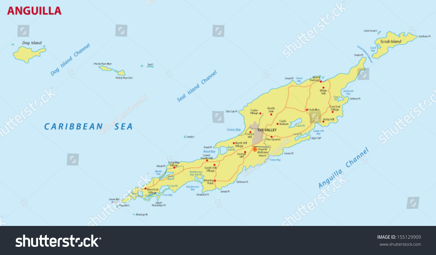 Anguilla Road Map Stock Vector (Royalty Free) 155129909 | Shutterstock