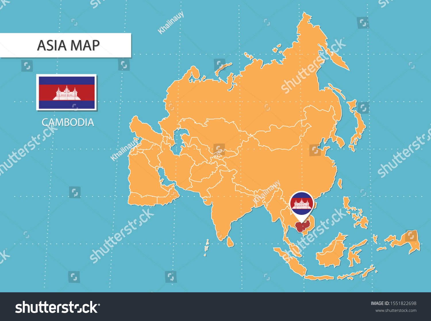 Cambodia In Asia Map Cambodia Map Asia Icons Showing Cambodia Stock Vector (Royalty Free)  1551822698 | Shutterstock