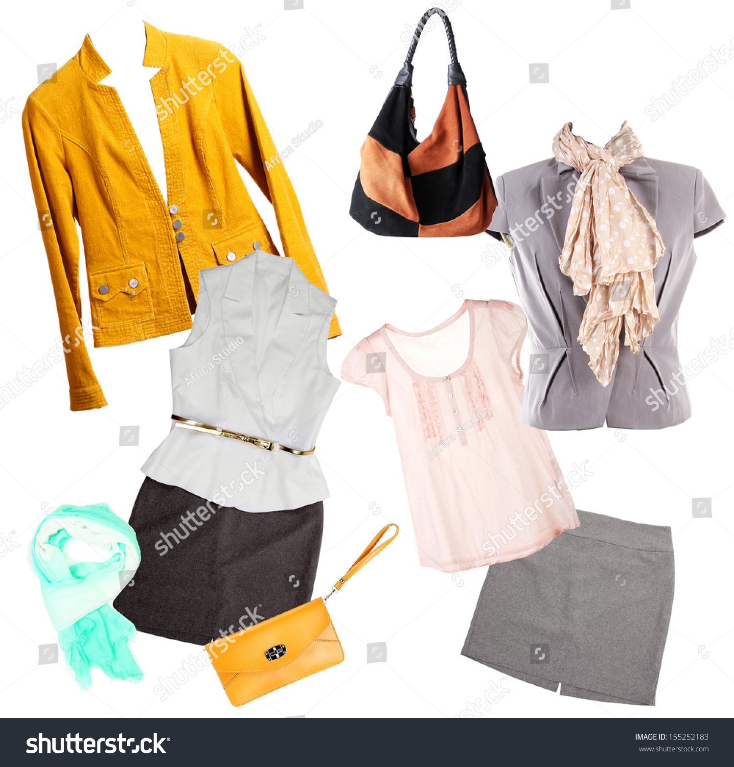 Collage Modern Clothes Accessories Isolated On Stock Photo 155252183 ...