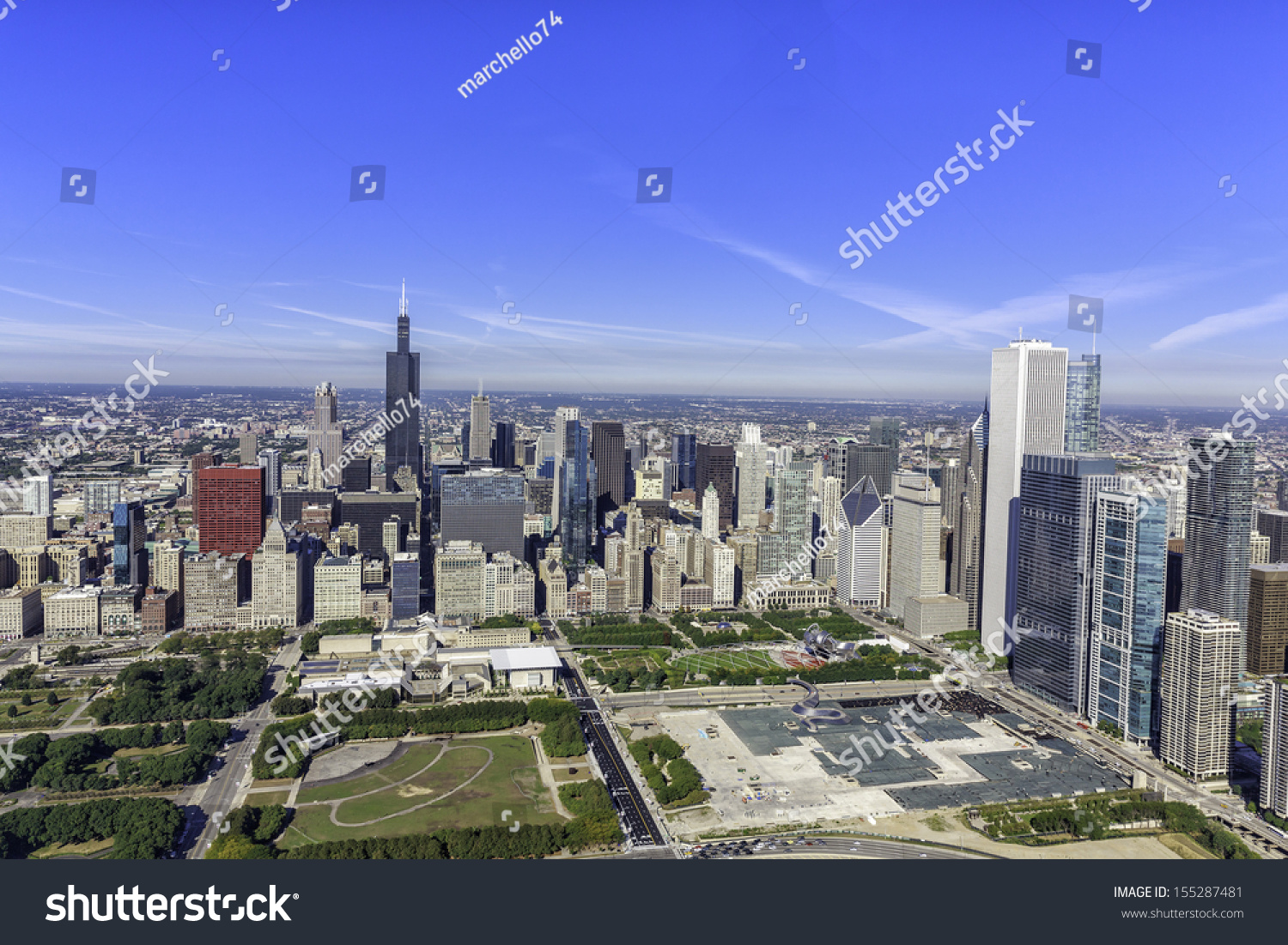 Chicago Skyline Panorama Aerial View Skyscrapers Stock Photo 155287481 ...