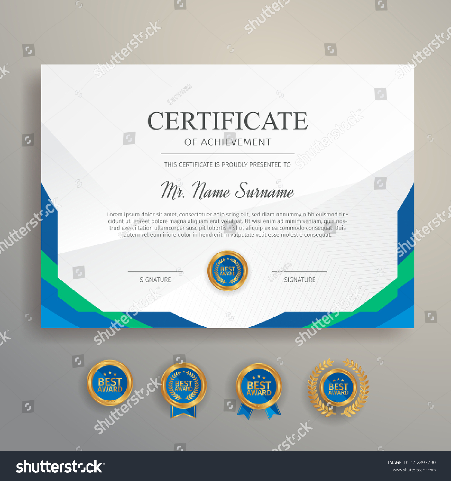 Appreciation Certificate Blue Green Color Gold Stock Vector (royalty 