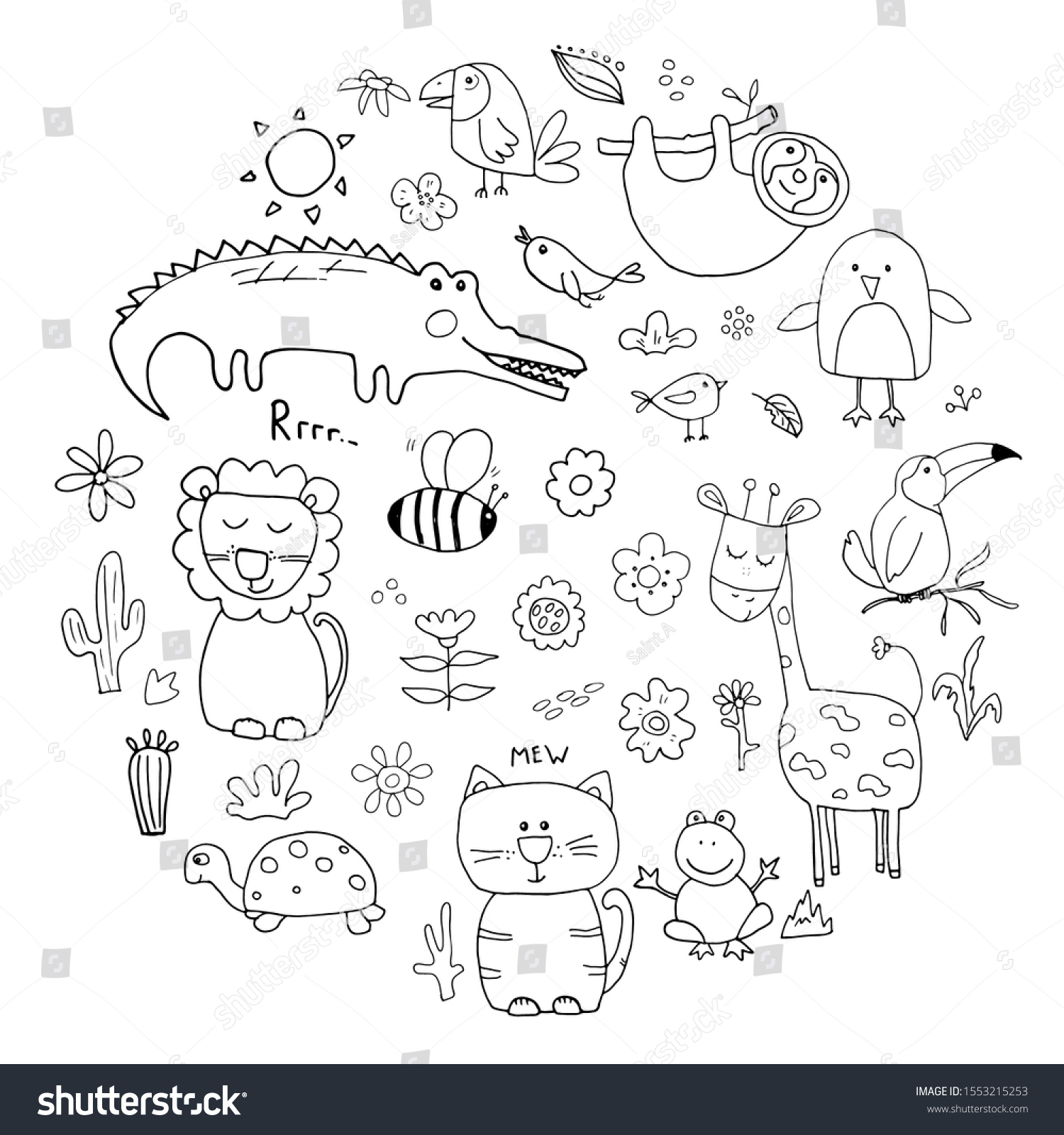 Animal Doodles Set Cute Animals Sketch Stock Vector (Royalty Free ...