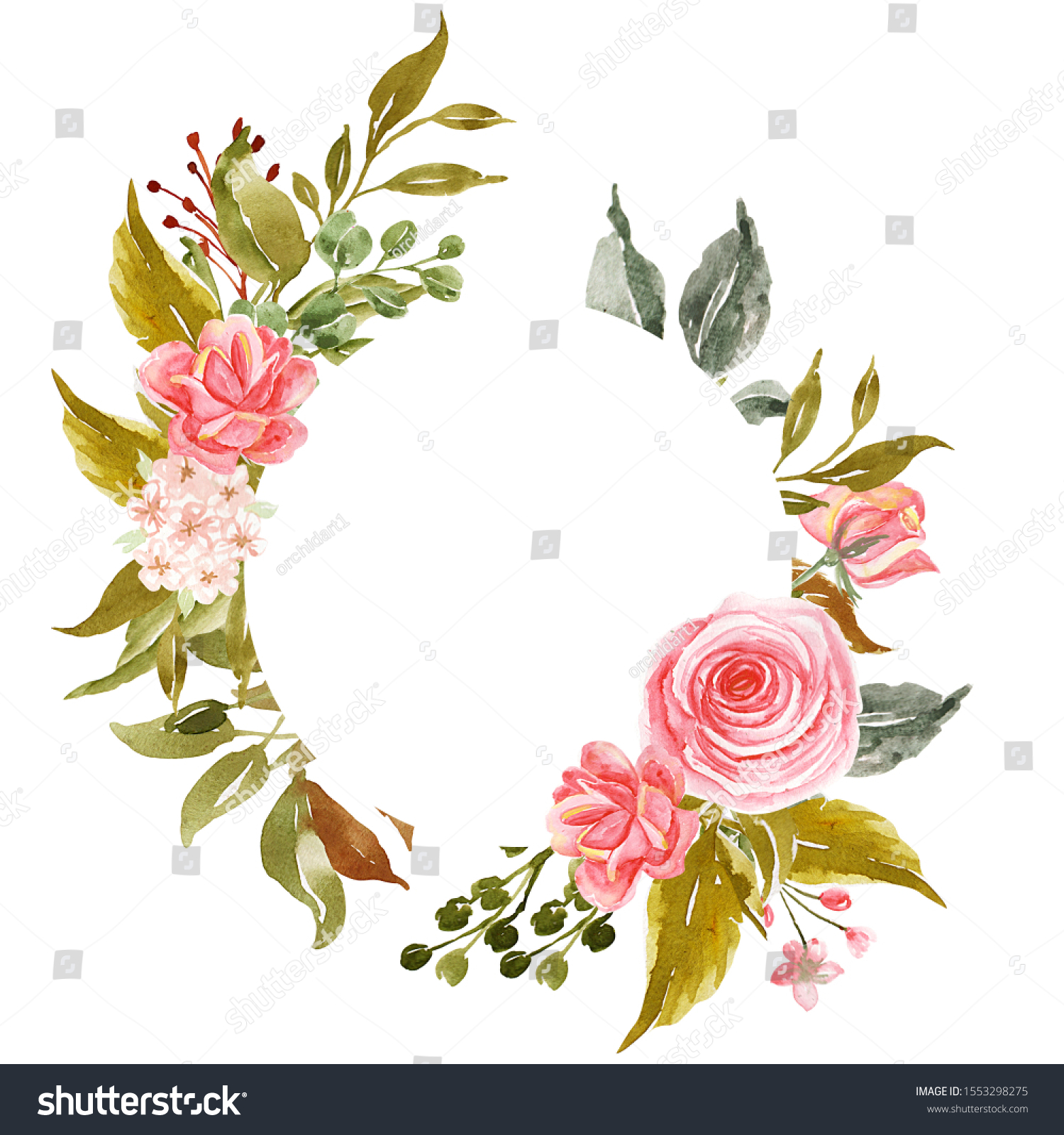 Floral Frame Peach Roses Leaf Green Stock Illustration 1553298275 ...