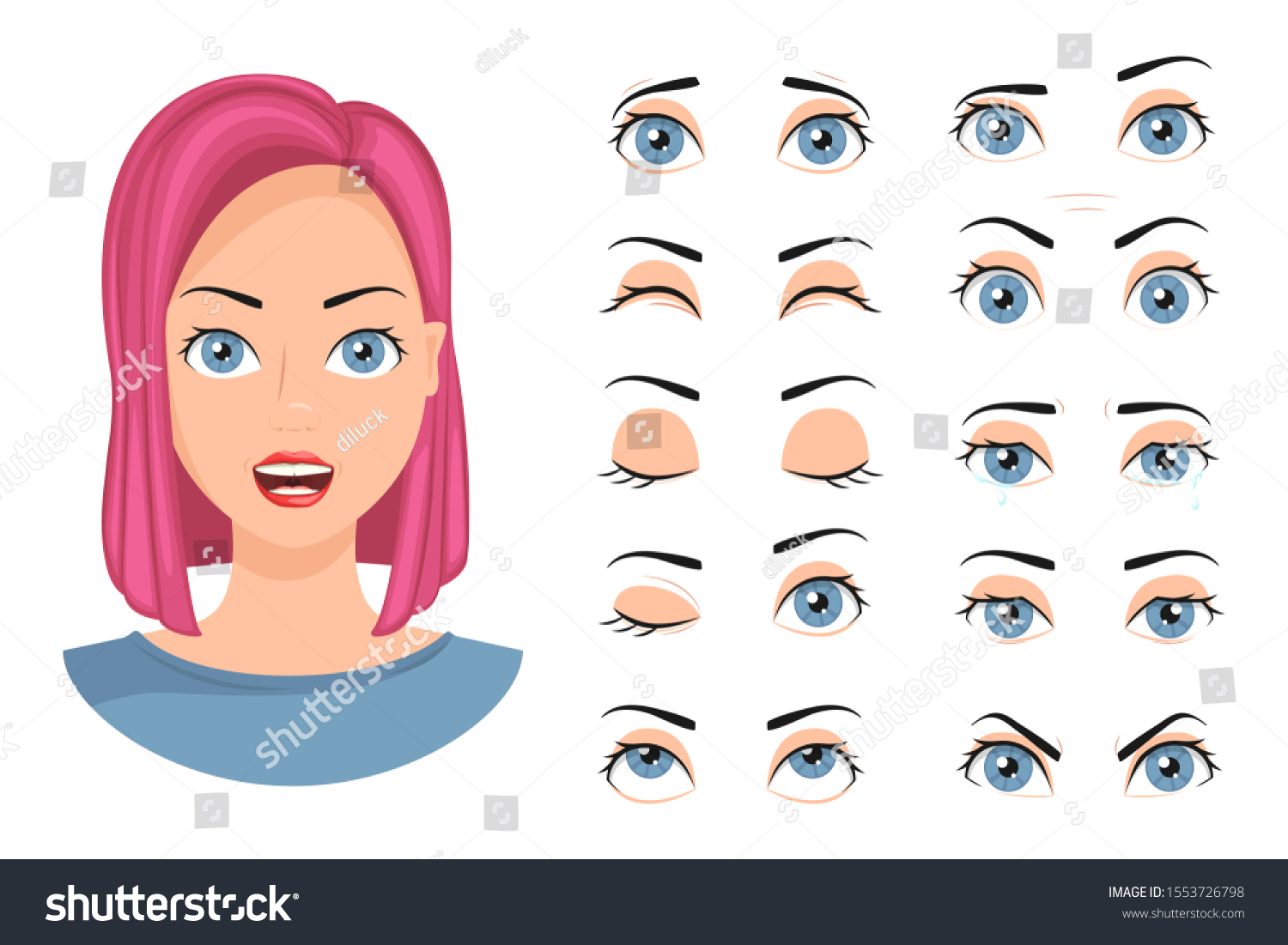 Collection Cartoon Female Eyes Different Emotions Stock Vector (Royalty ...