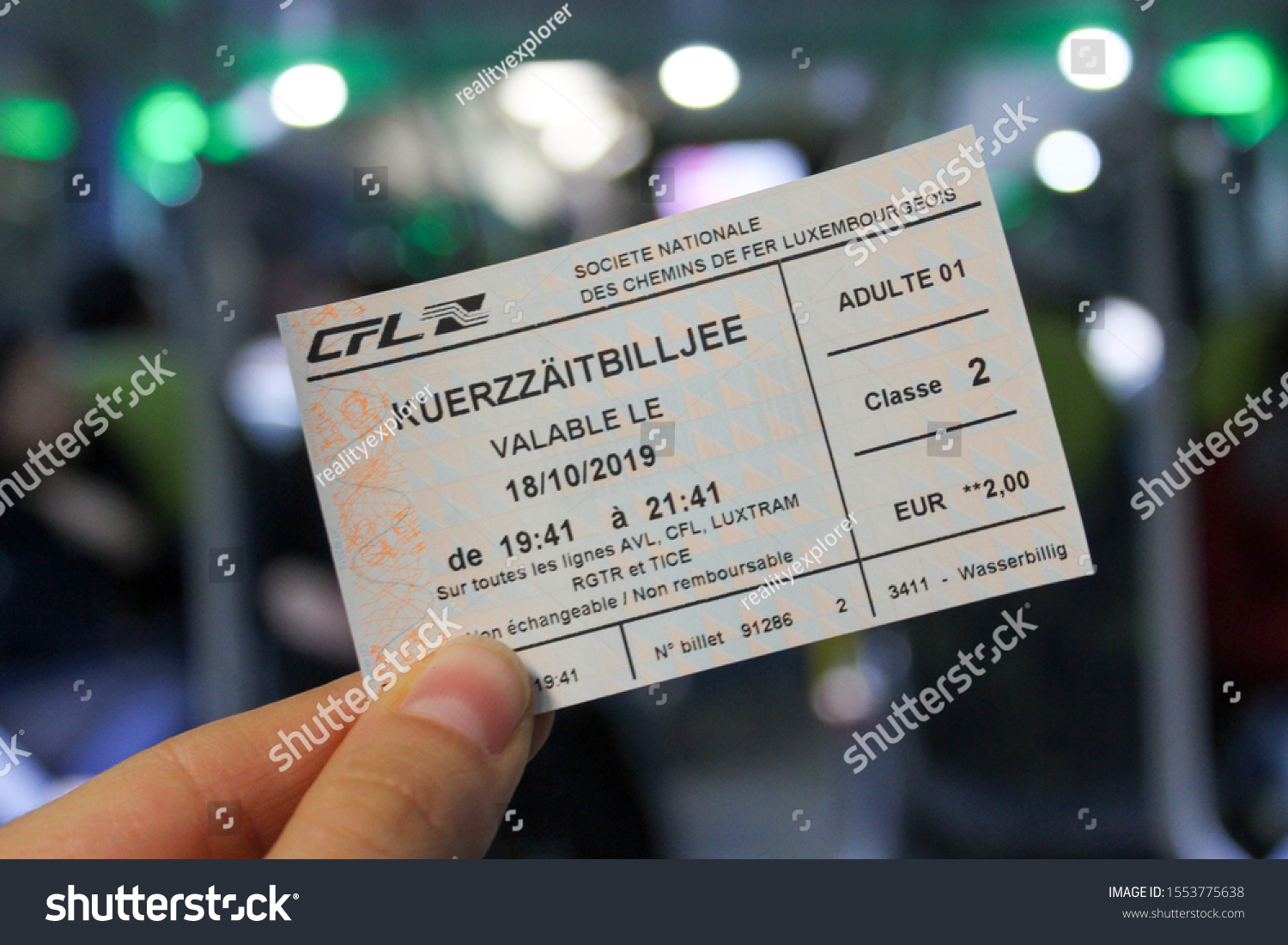 18 Oct 2019 Luxembourgpublic Transport Ticket Stock Photo 1553775638
