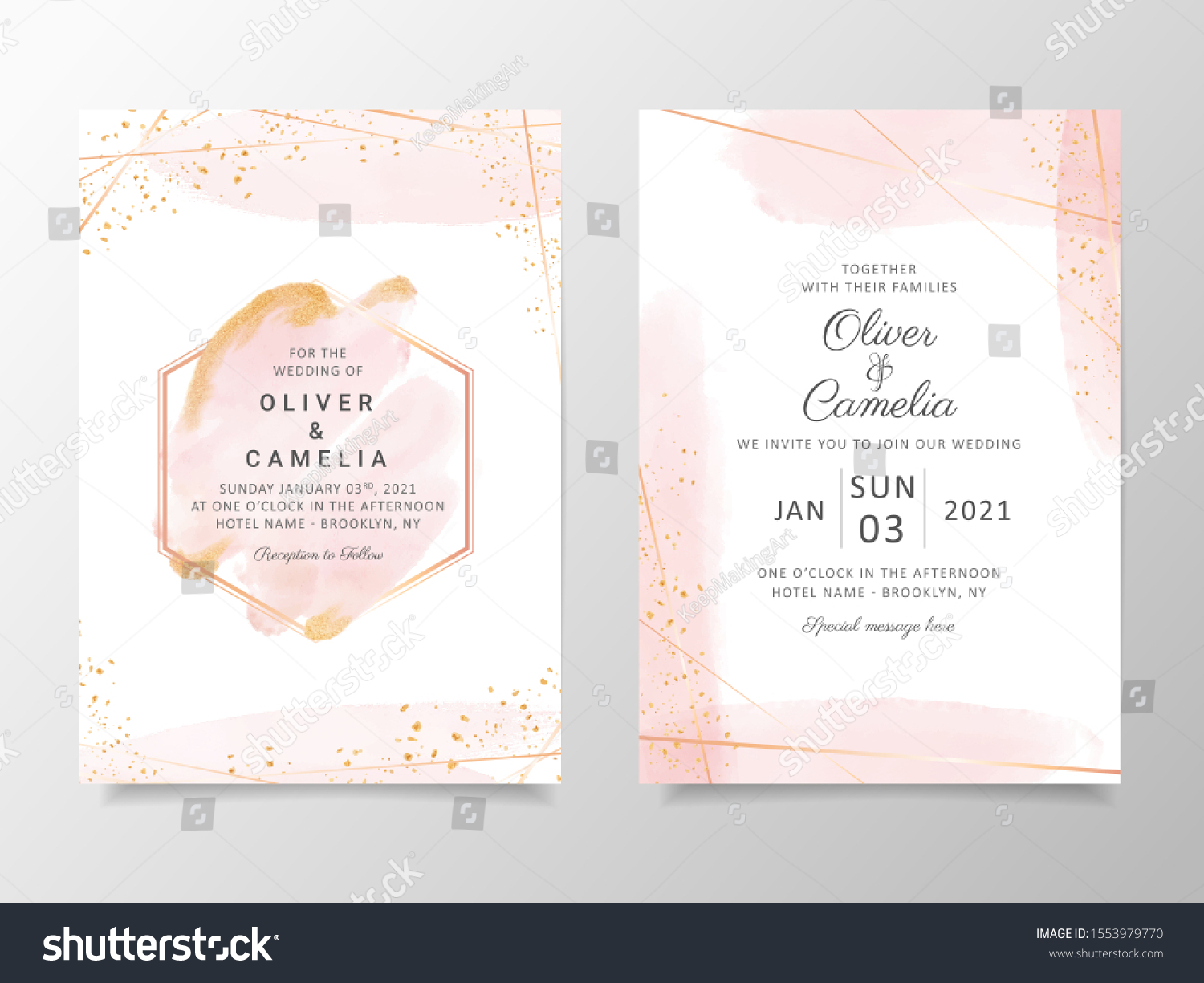 Beautiful Watercolor Wedding Invitation Card Template Stock Vector ...