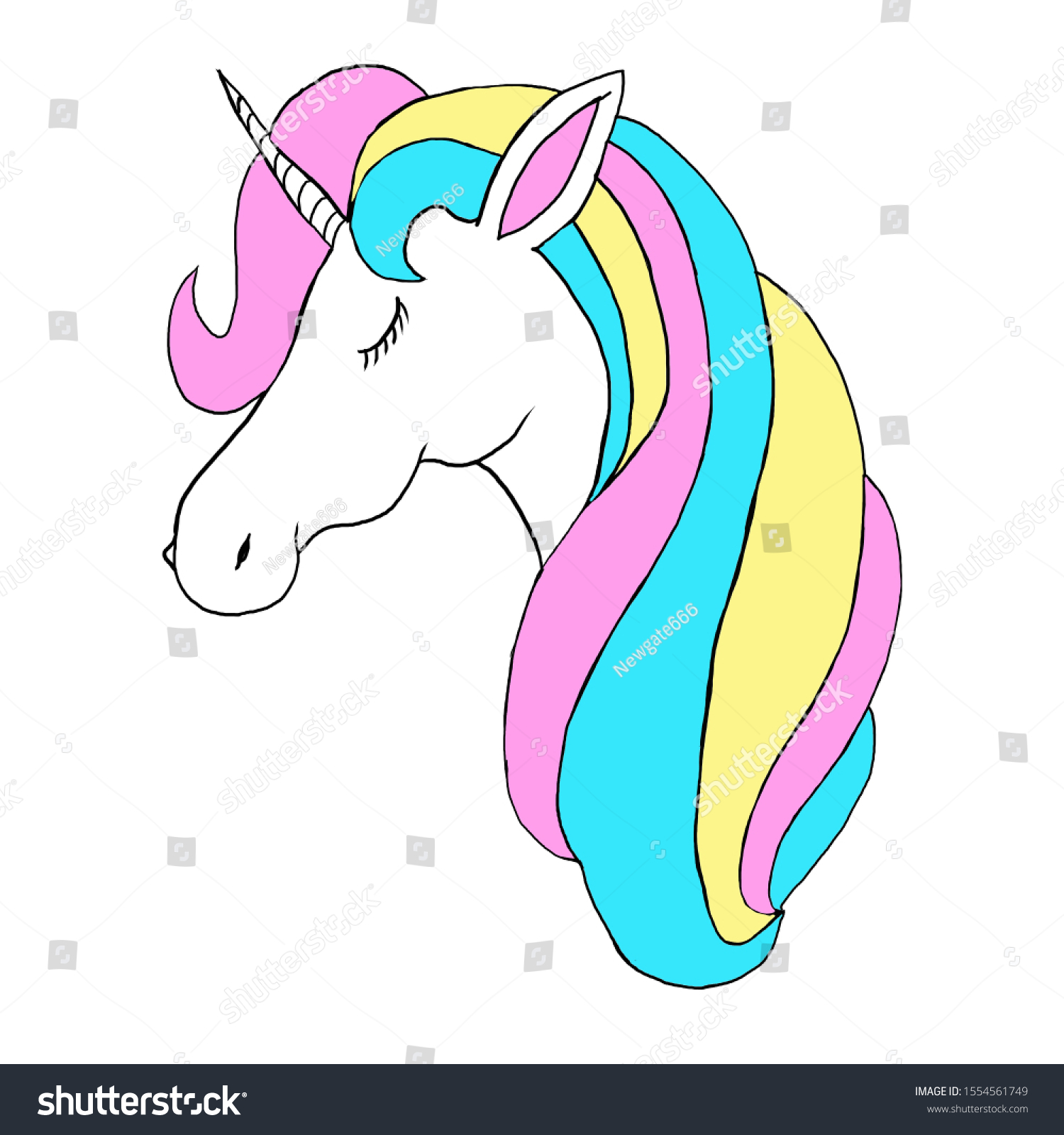 Cute Beautiful Unicorn Head Illustration Stock Illustration 1554561749 ...