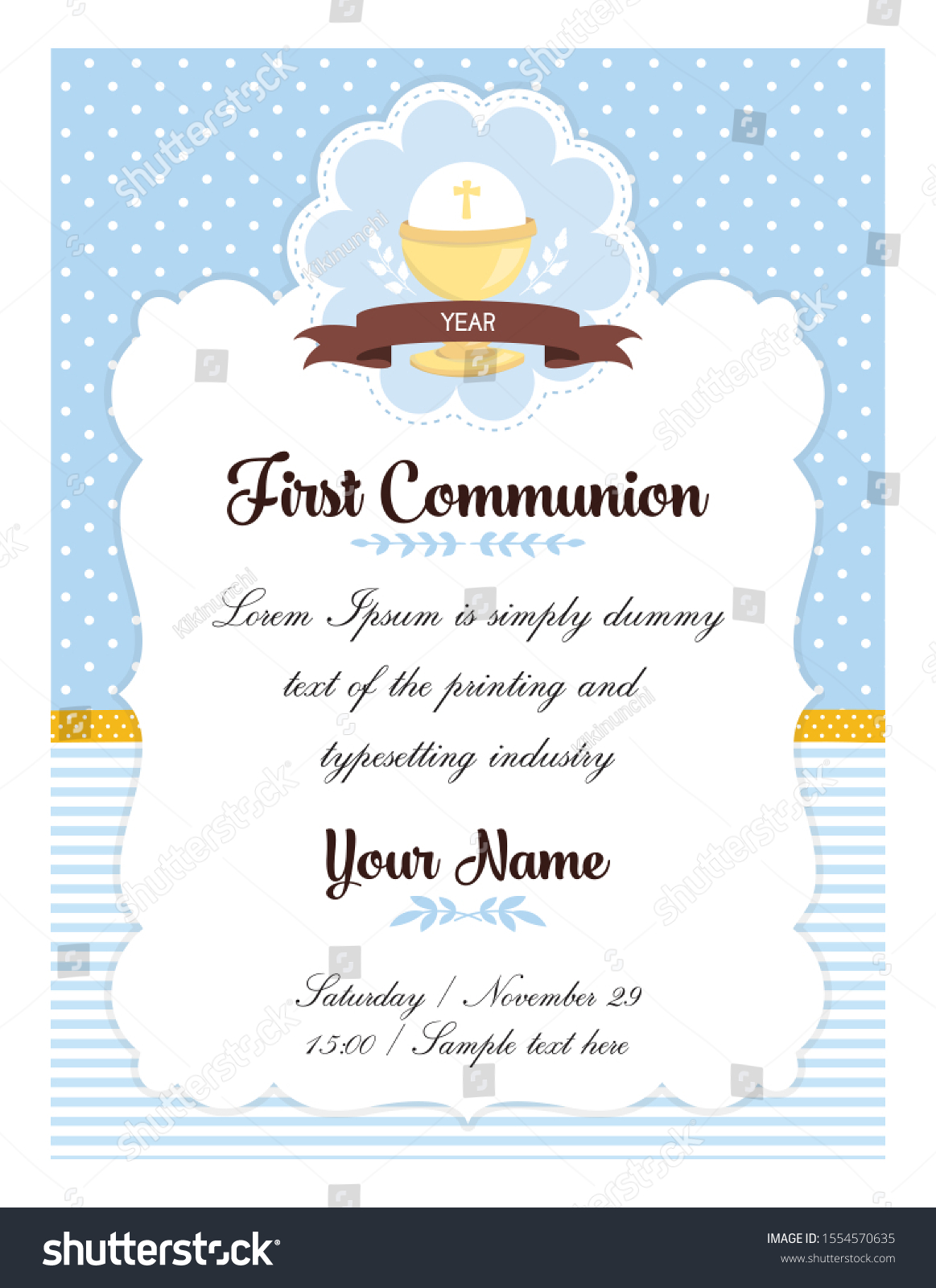 First Communion Card Template Boy Communion 库存矢量图（免版税）1554570635