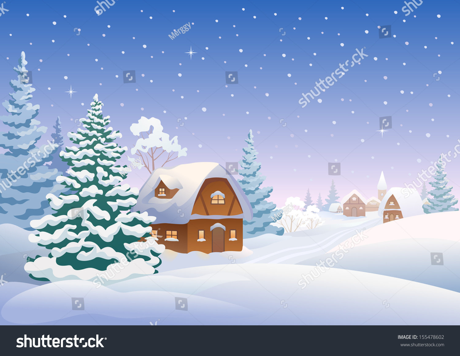 Vector Illustration Snowcovered Village Stock Vector (Royalty Free ...