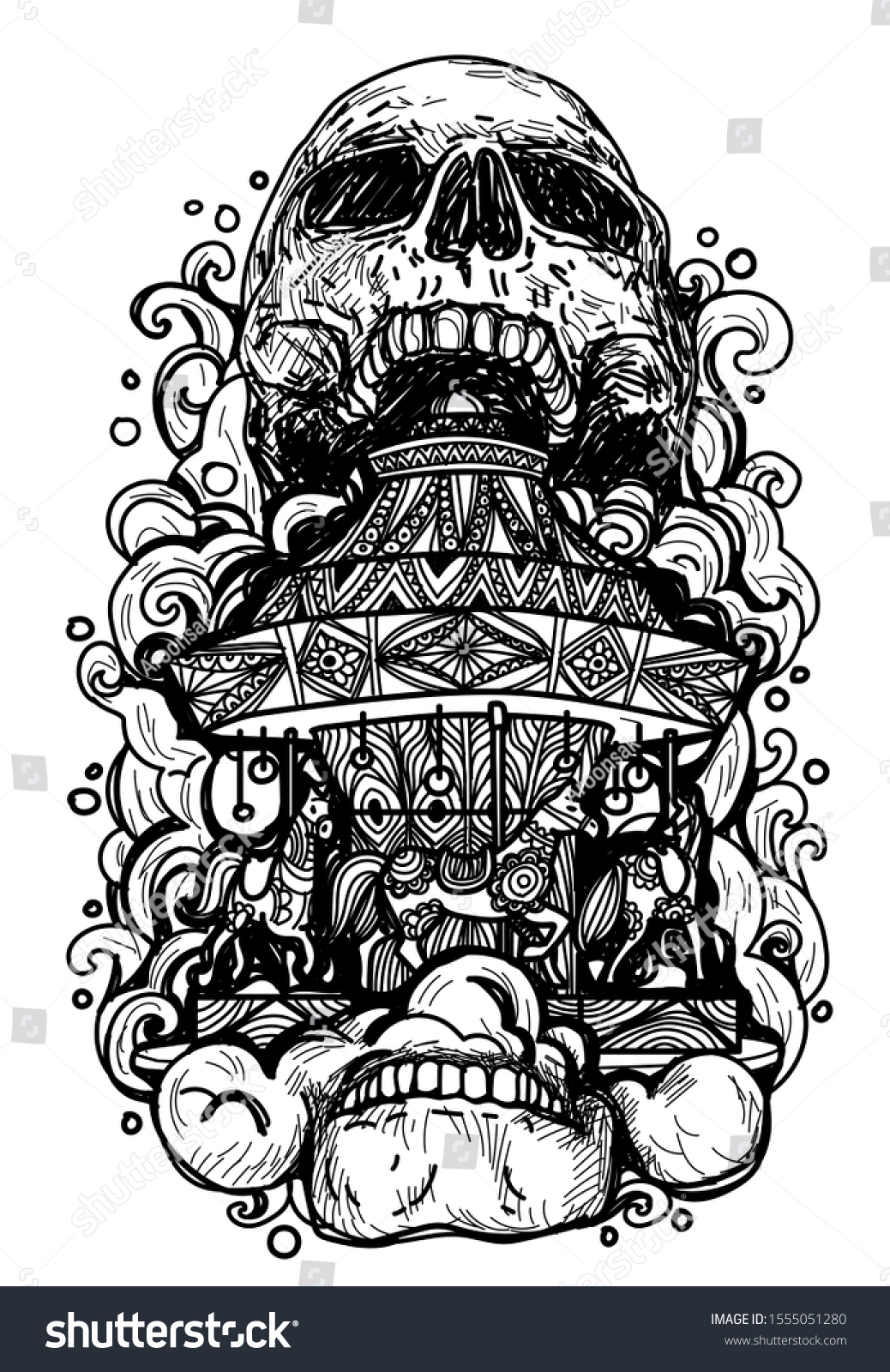 Skull Inside Rotating Horses Merrygoround Carousel Stock Illustration ...