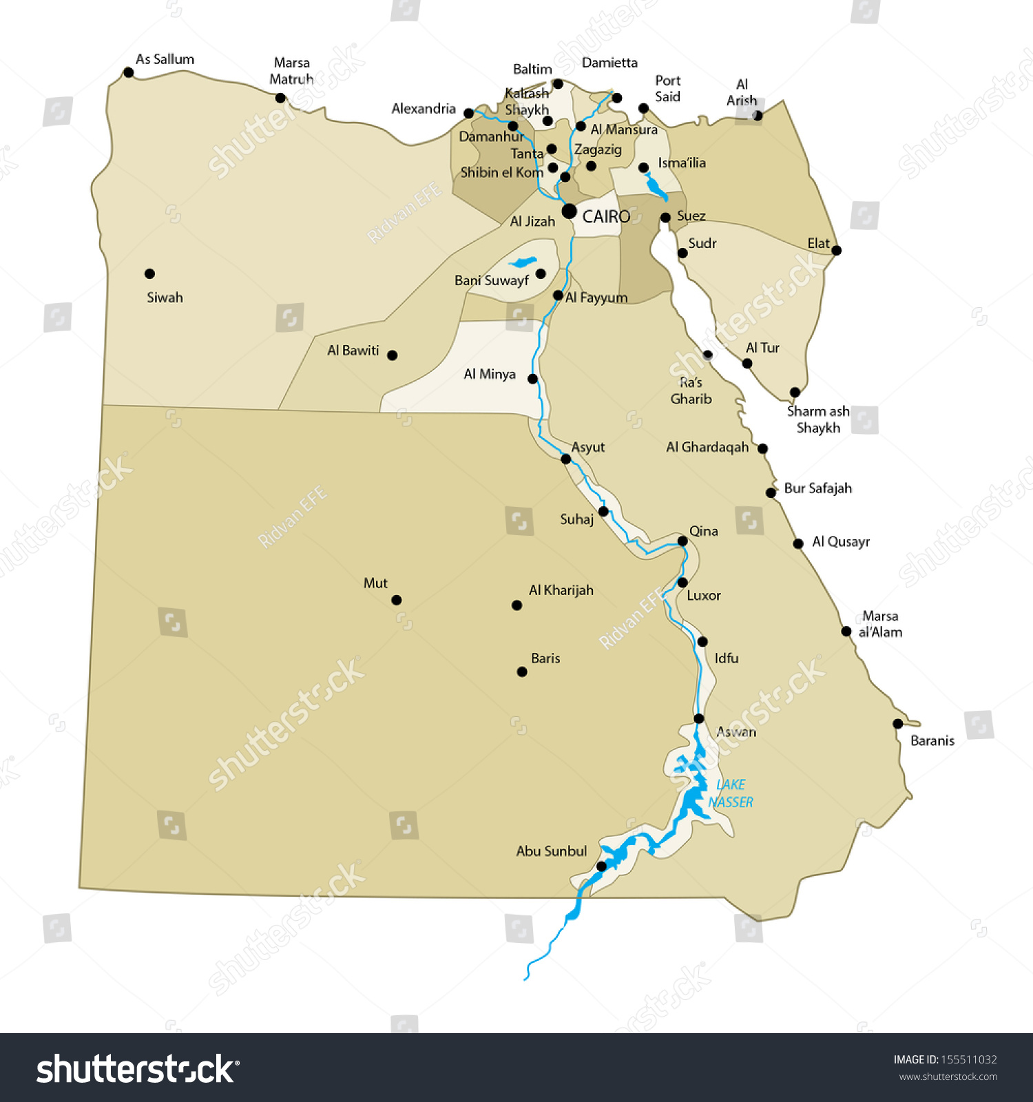 Egypt Vector Map Stock Vector (Royalty Free) 155511032 | Shutterstock