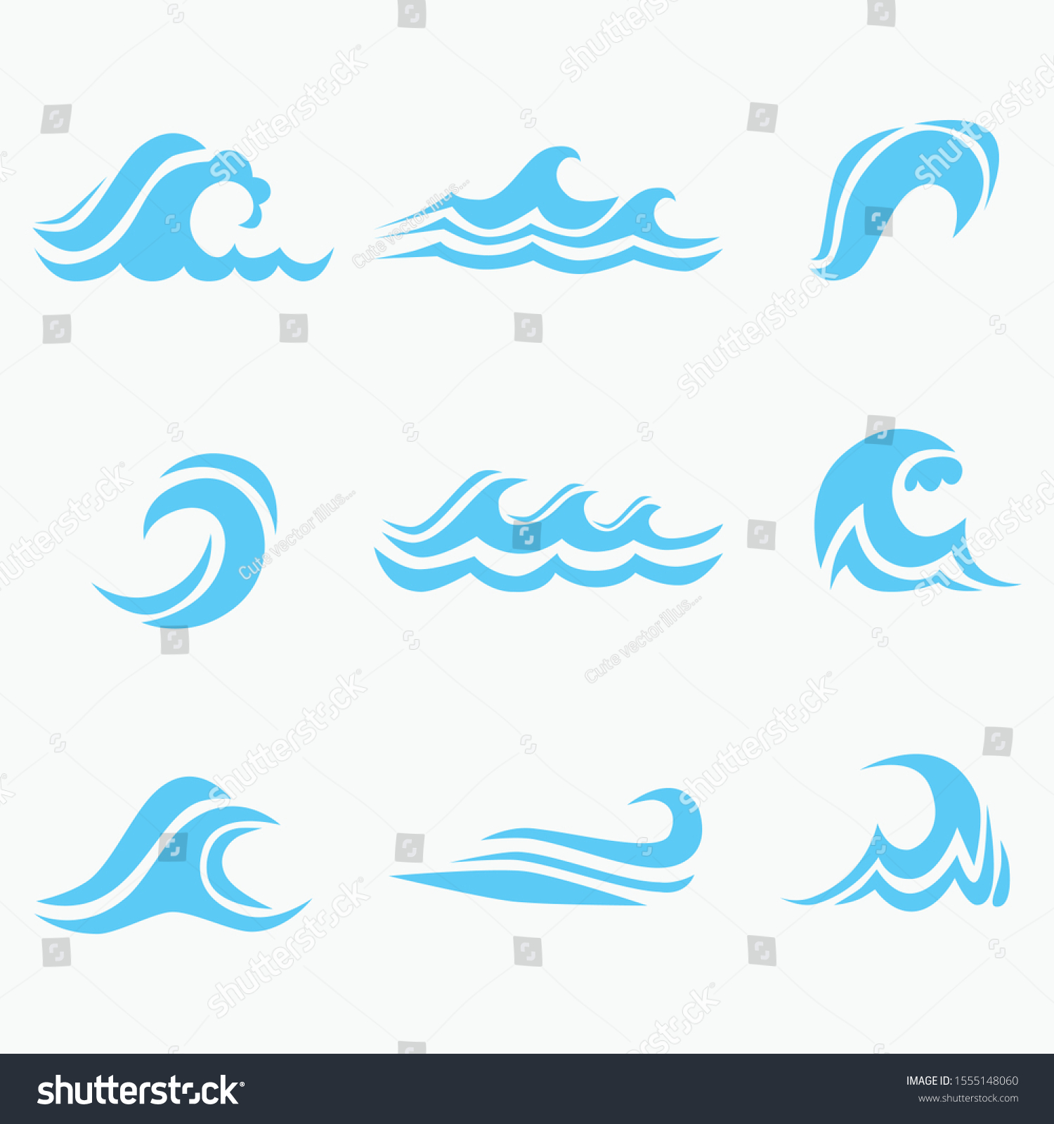 Set Collection Ocean Wave Vector Stock Vector (Royalty Free) 1555148060 ...