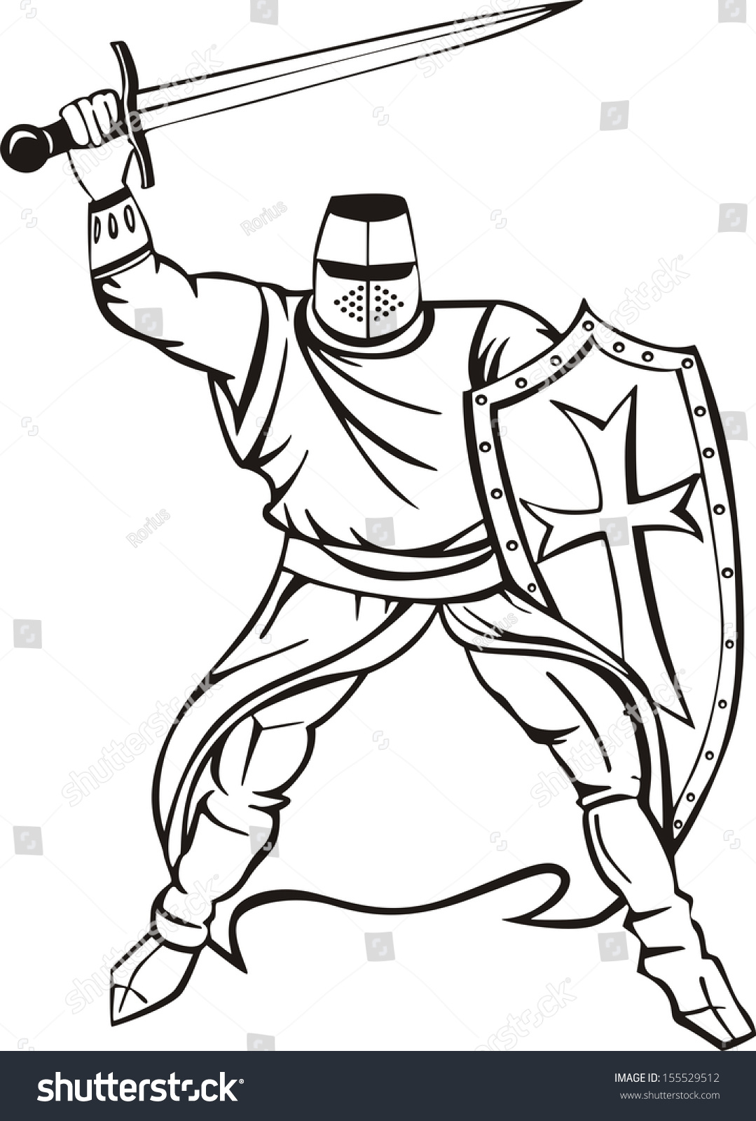 Medieval Knight Black White Vector Illustration Stock Vector (Royalty ...