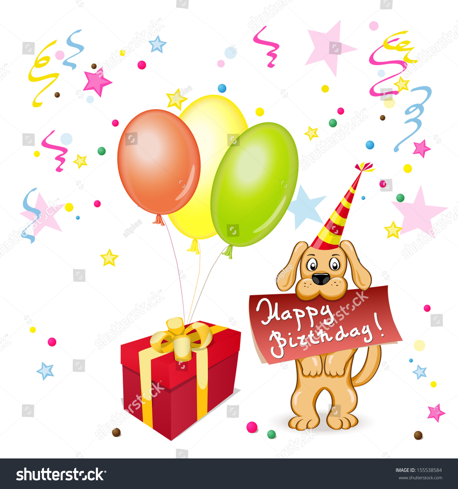 Vector Illustration Cartoon Dog Birthday Card Stock Vector (Royalty ...