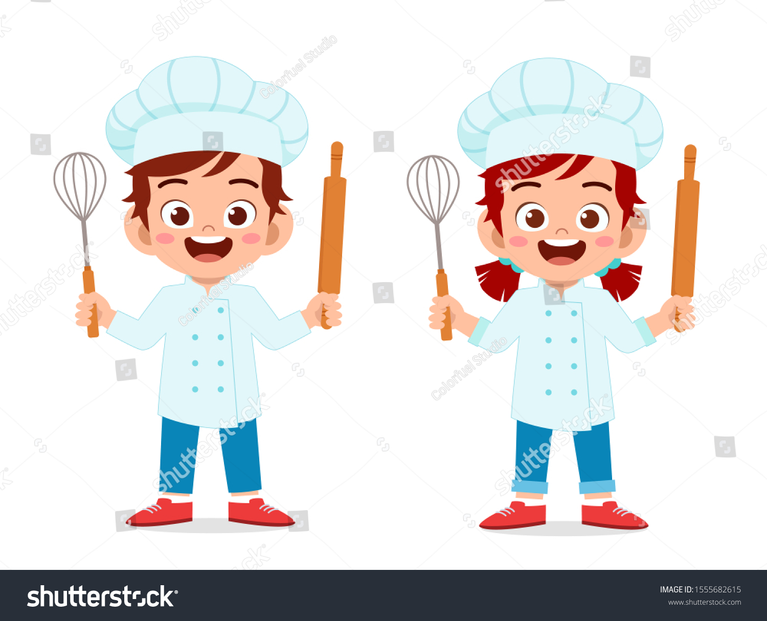 Happy Cute Kid Boy Girl Chef Stock Vector (Royalty Free) 1555682615 ...