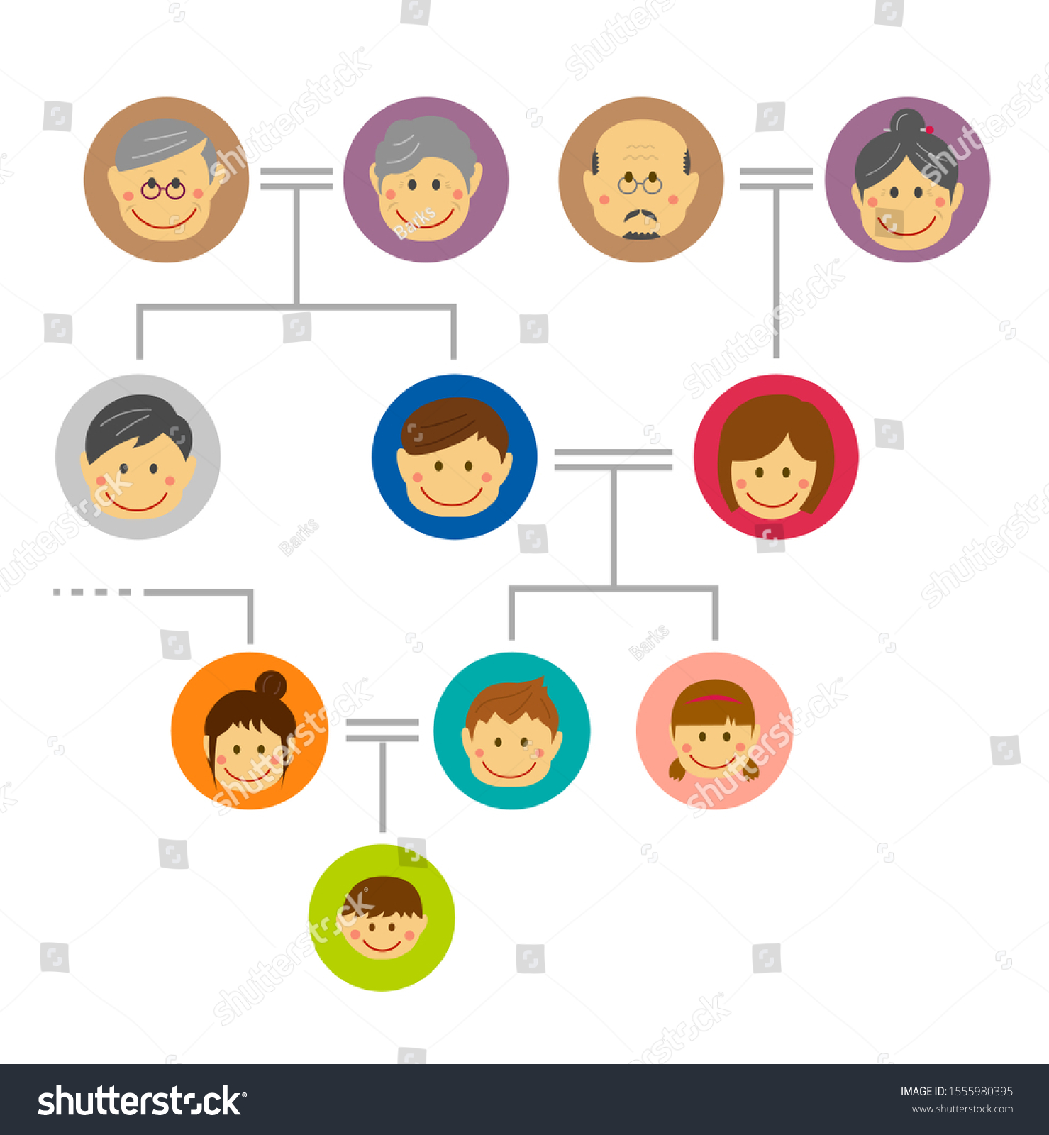 Cartoon Family Tree Vector Illustration Asian Stock Vector (Royalty ...