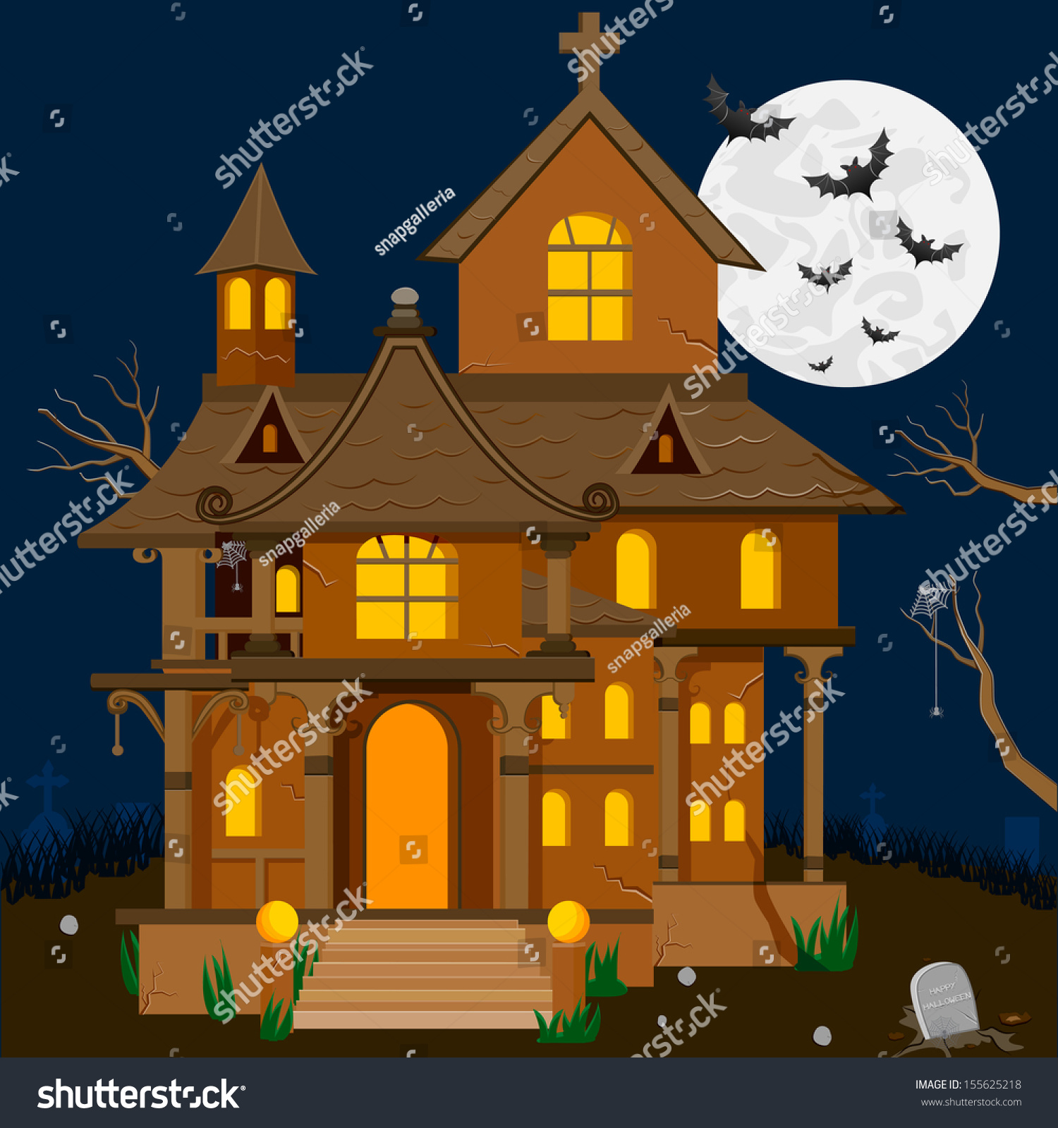 Easy Edit Vector Illustration Haunted House Stock Vector (Royalty Free ...