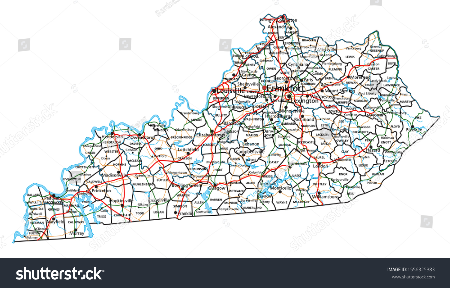 Kentucky Road Highway Map Vector Illustration Stock Vector Royalty Free 1556325383 Shutterstock 