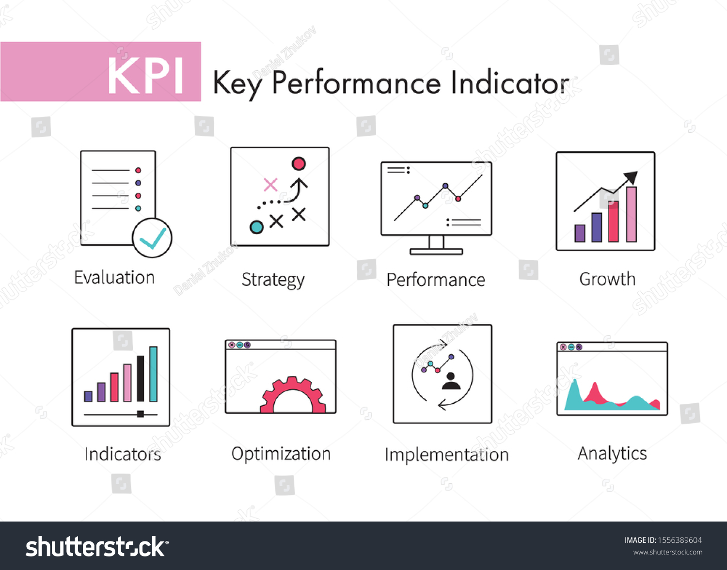 Kpi Key Performance Indicator Collection Icons Stock Vector (Royalty ...