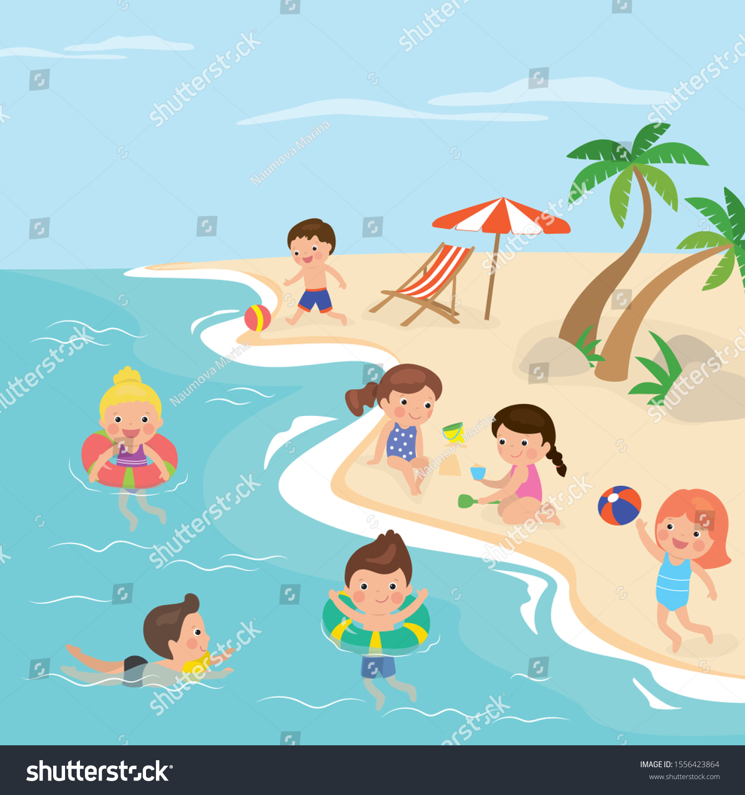 Tropical Beachcartoon Kids Rest Relax Nature Stock Vector (Royalty Free ...