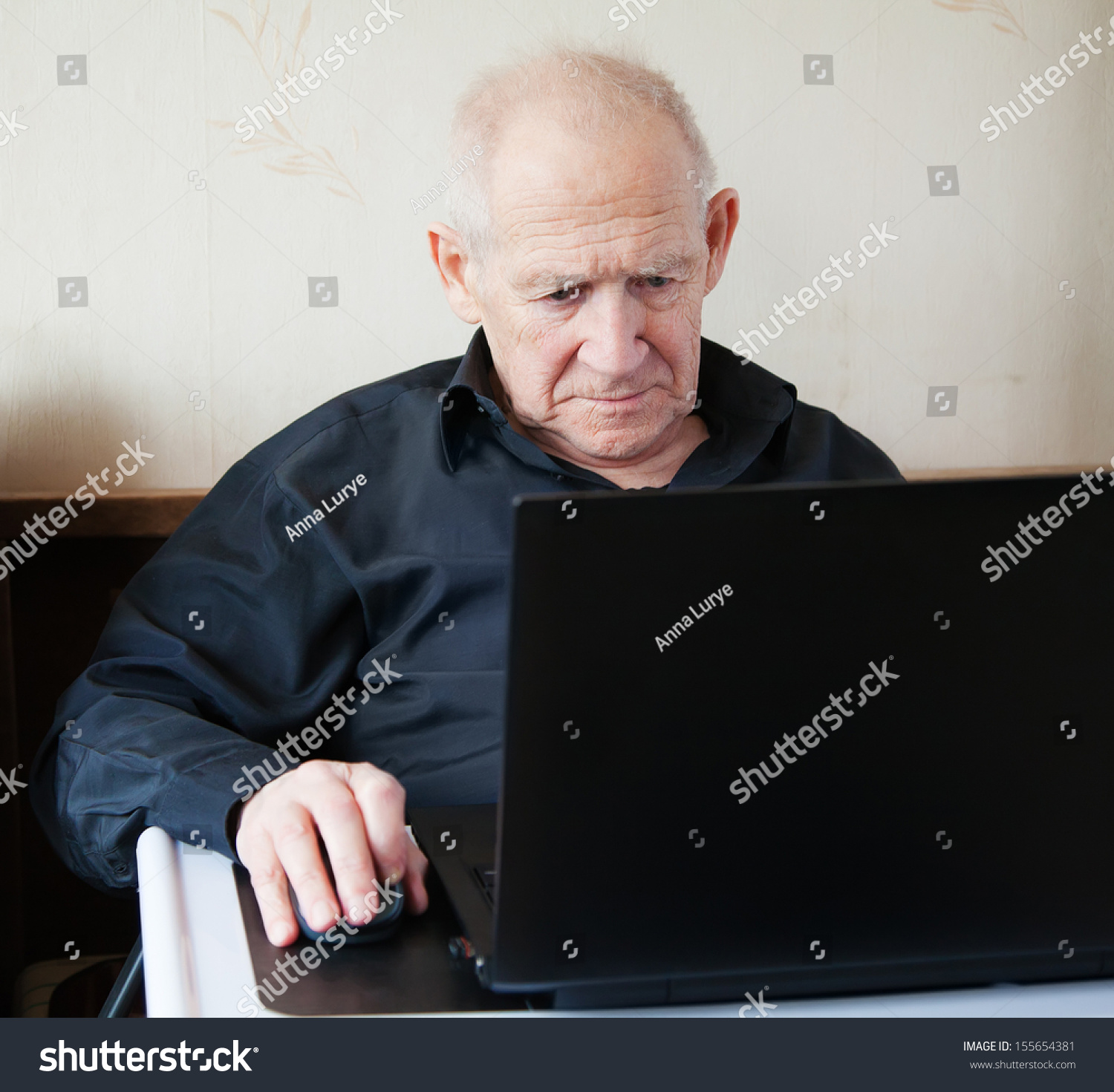 Serious Old Man Working On Computer Stock Photo 155654381 Shutterstock